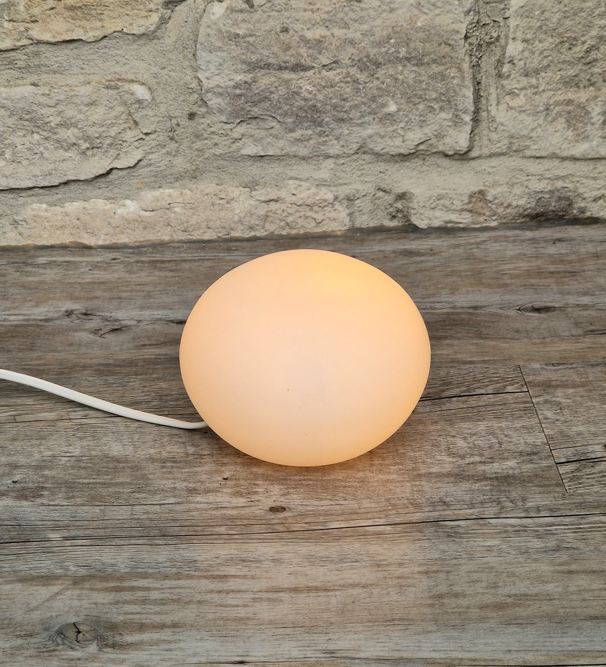 Vintage Habitat Glass Pebble Table Lamp Frosted White 12cm Minimalist Retro Ambient Desk Light