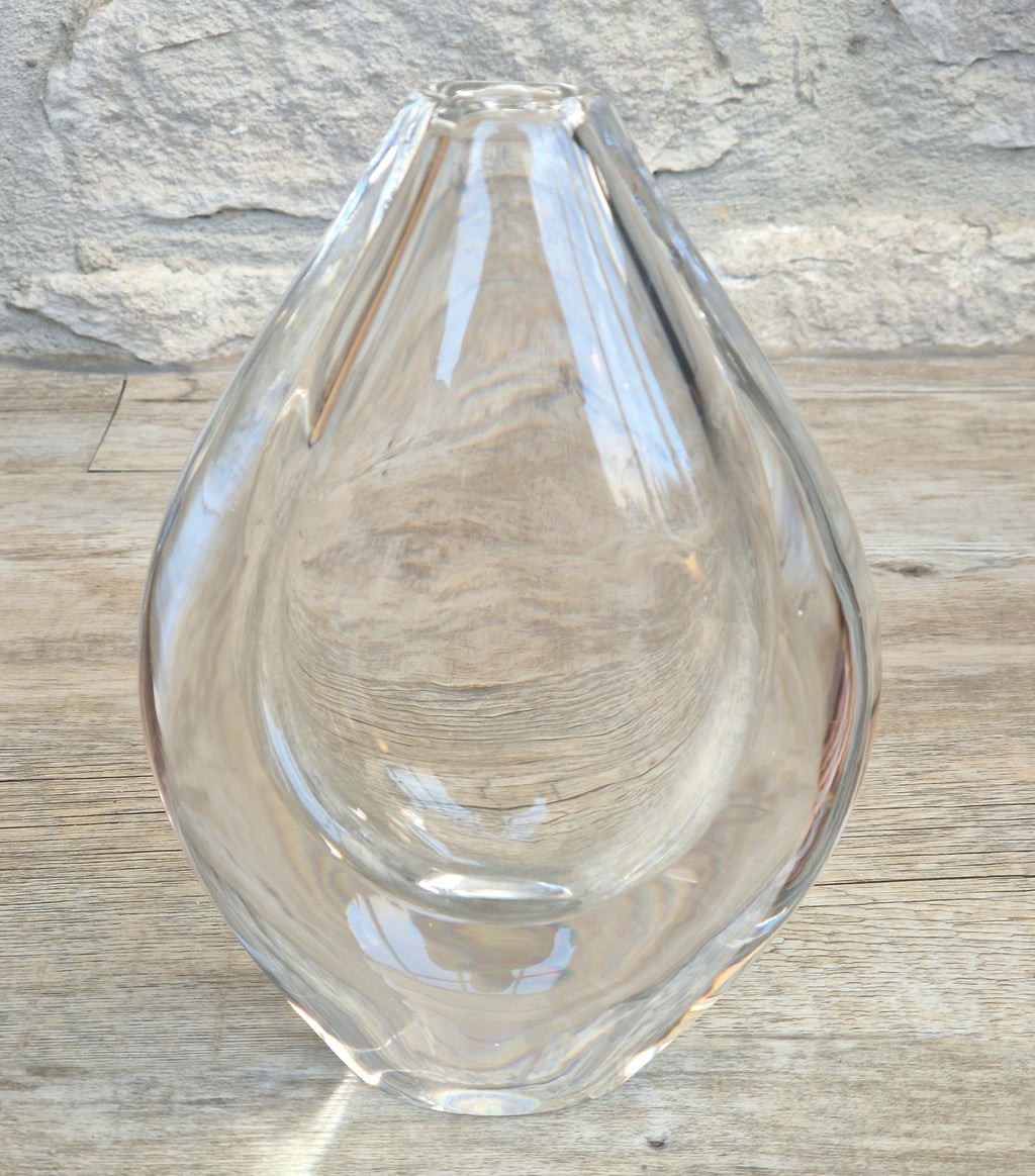 Vintage Orrefors PU3632 Crystal Teardrop Vase Mid Century Swedish Art Glass Sven Palmqvist 16cm