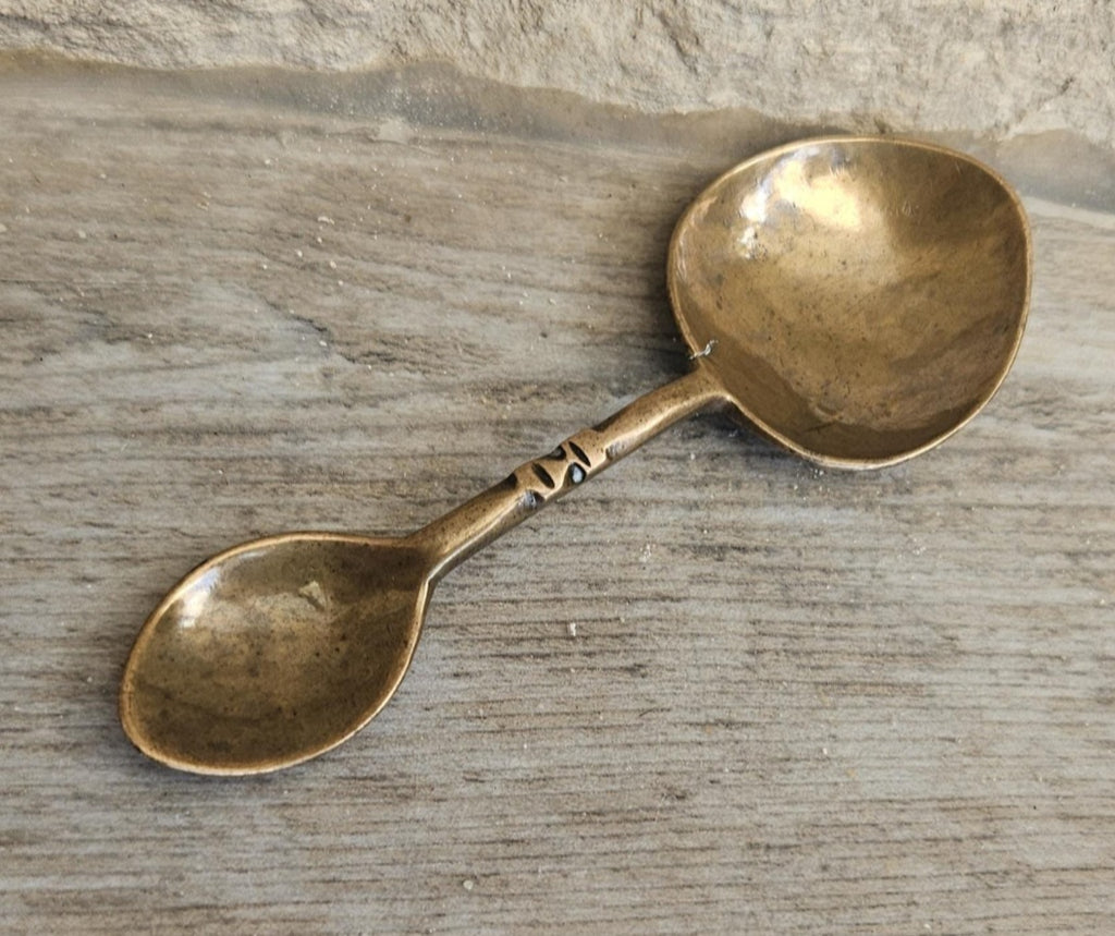 Antique 19thC Copper Double Ended Measuring Spoon Small 9cm Apothecary Gold Dust Weight Spoon 8g