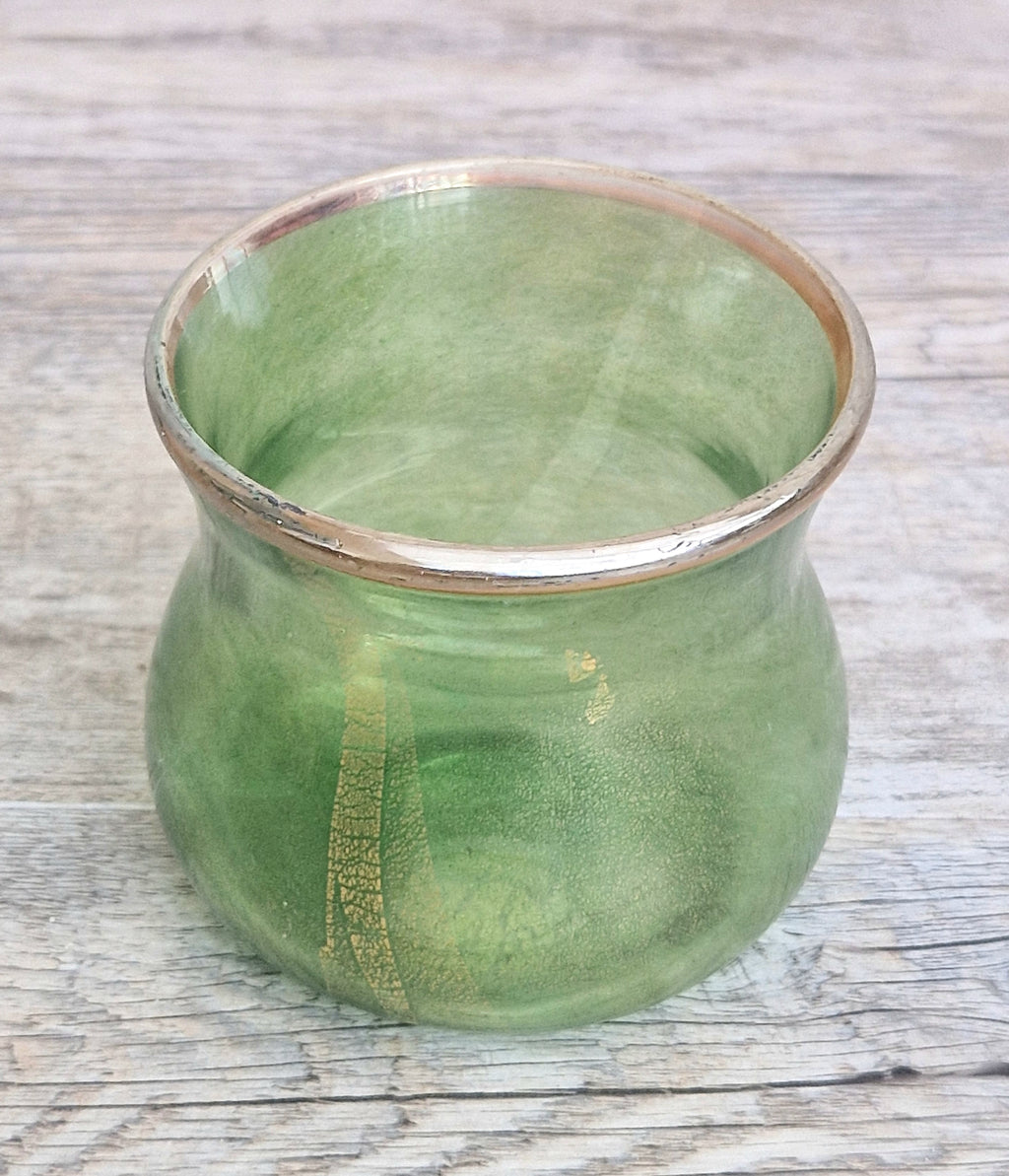 Antique Probable Salviati Dott. Murano Glass Small Beaker Green Gold Leaf, Venetian c.1875–1890, Handblown 13.5cm Rare