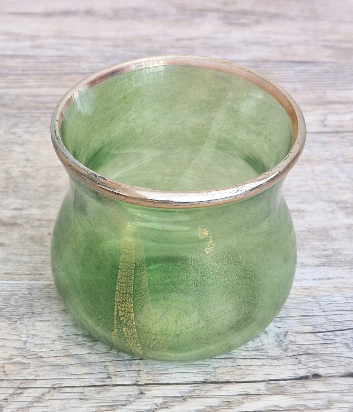 Antique Probable Salviati Dott. Murano Glass Small Beaker Green Gold Leaf, Venetian c.1875–1890, Handblown 13.5cm Rare