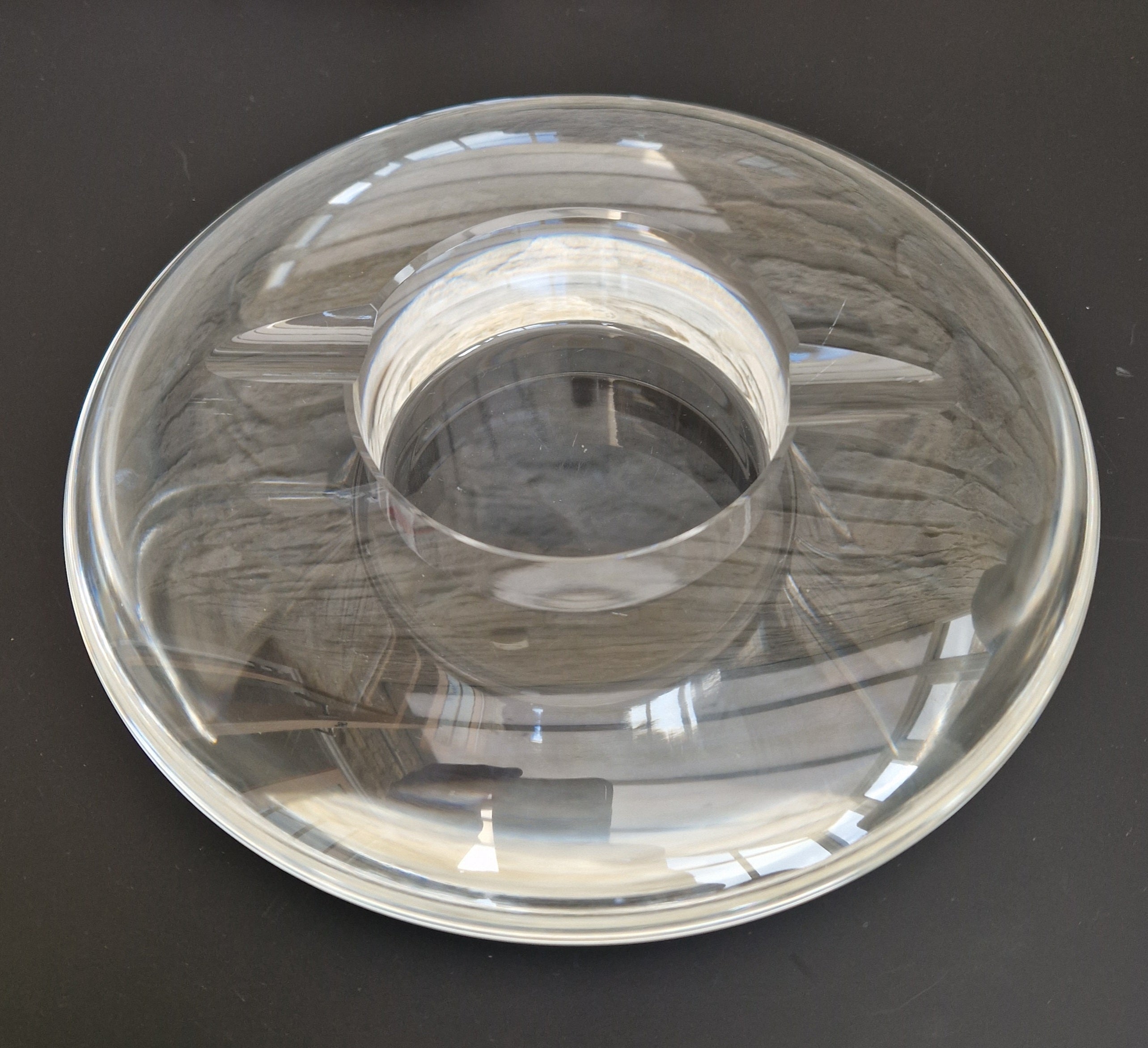 Heavy Clear Crystal Glass Discus Cigar Table Ashtray 23cm Diameter