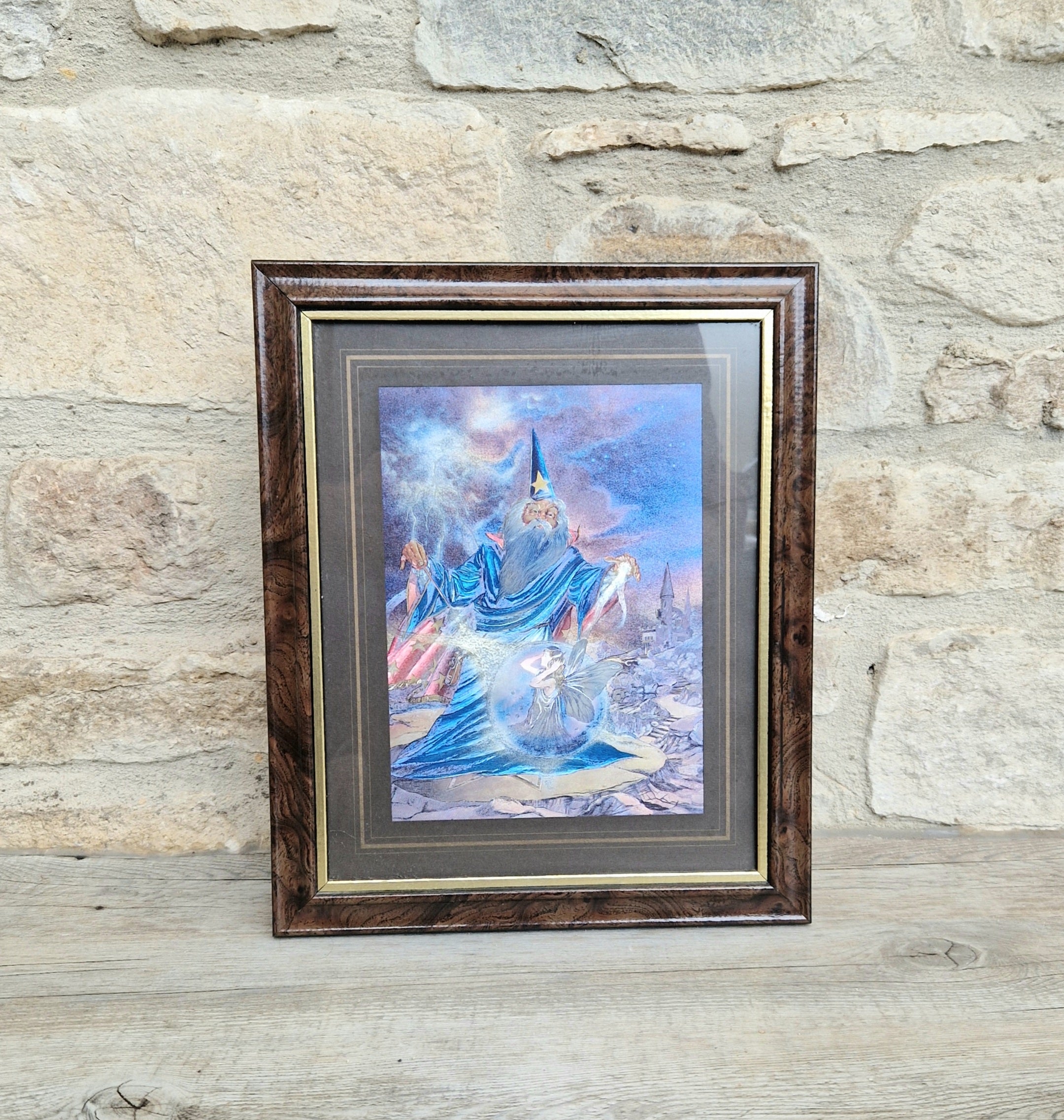 Dufex Foil Print Fairy Magic 3D Effect Fantasy Art Wizard Fairy Framed 1980's Vintage
