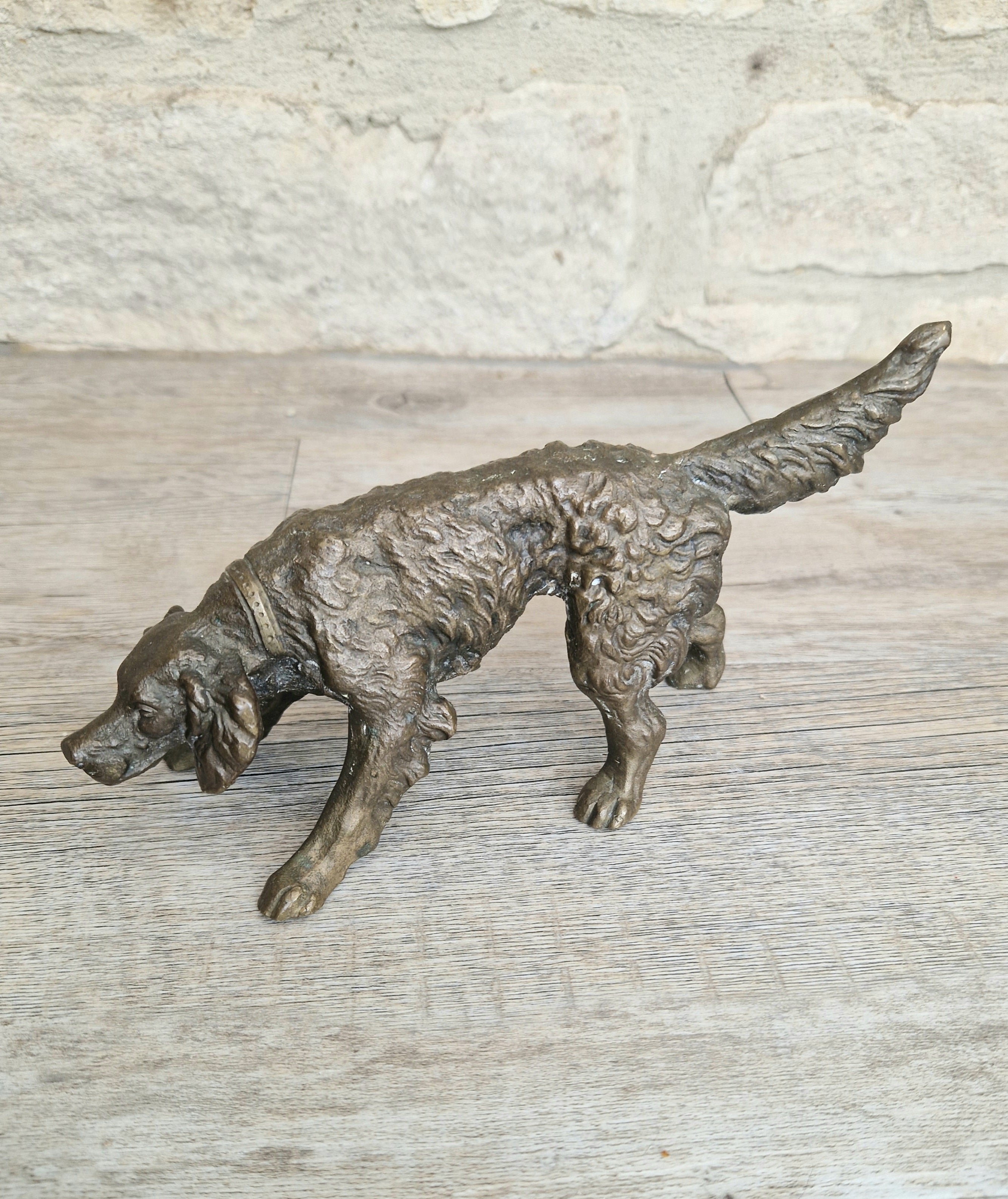 Antique 19th C. Cast Bronze Sculpture Of A Hunting Irish Setter Dog 22cm VGC