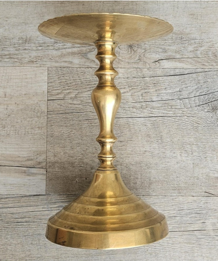 Vintage Large Brass Pedestal Pillar Candle Holder Stand 24cm Tall Church Candle holder.With Patina