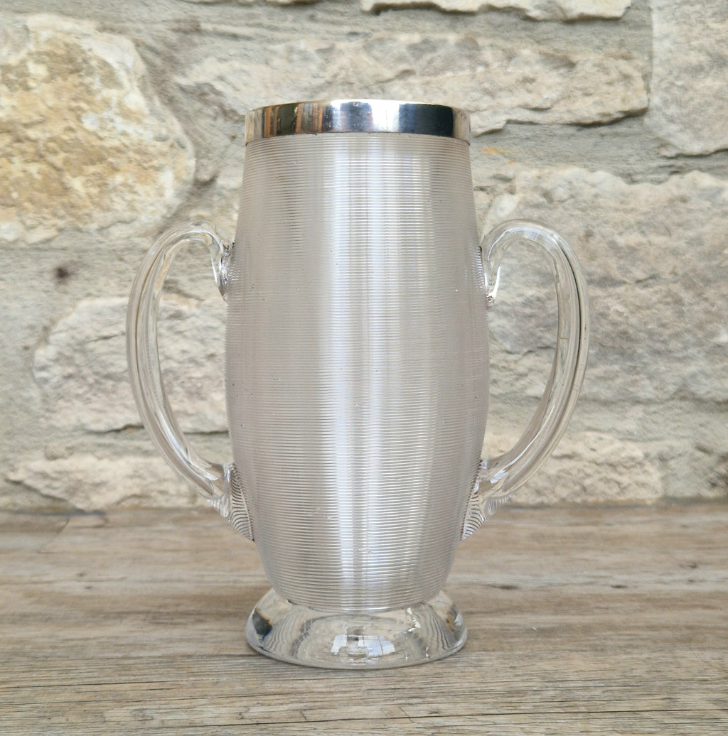 Antique Victorian Stevens & Williams Threaded Glass Twin Handled Vessel c.1900