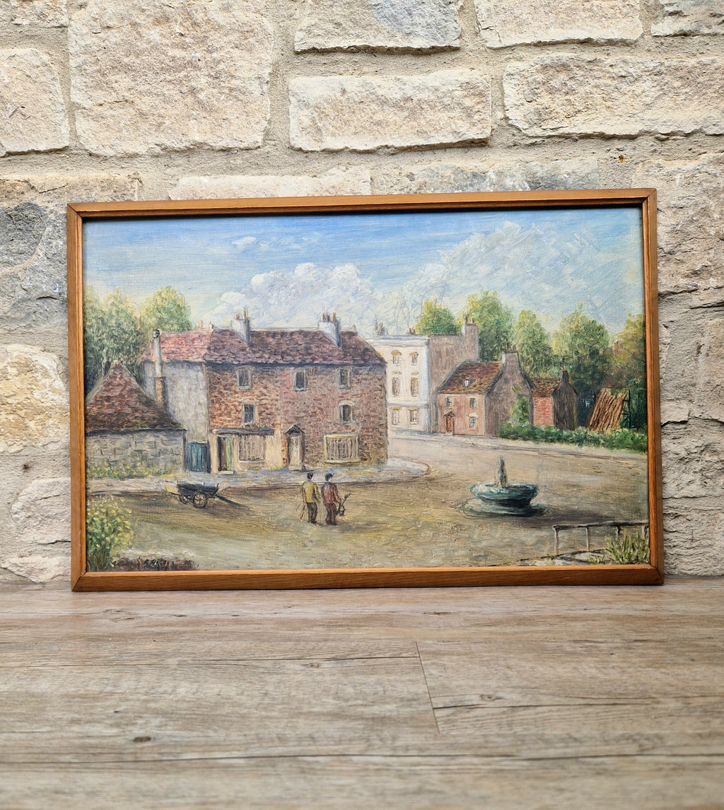 Vintage Hampshire Oil On Board Painting English Rural Town Scene 1955 R. Higgs