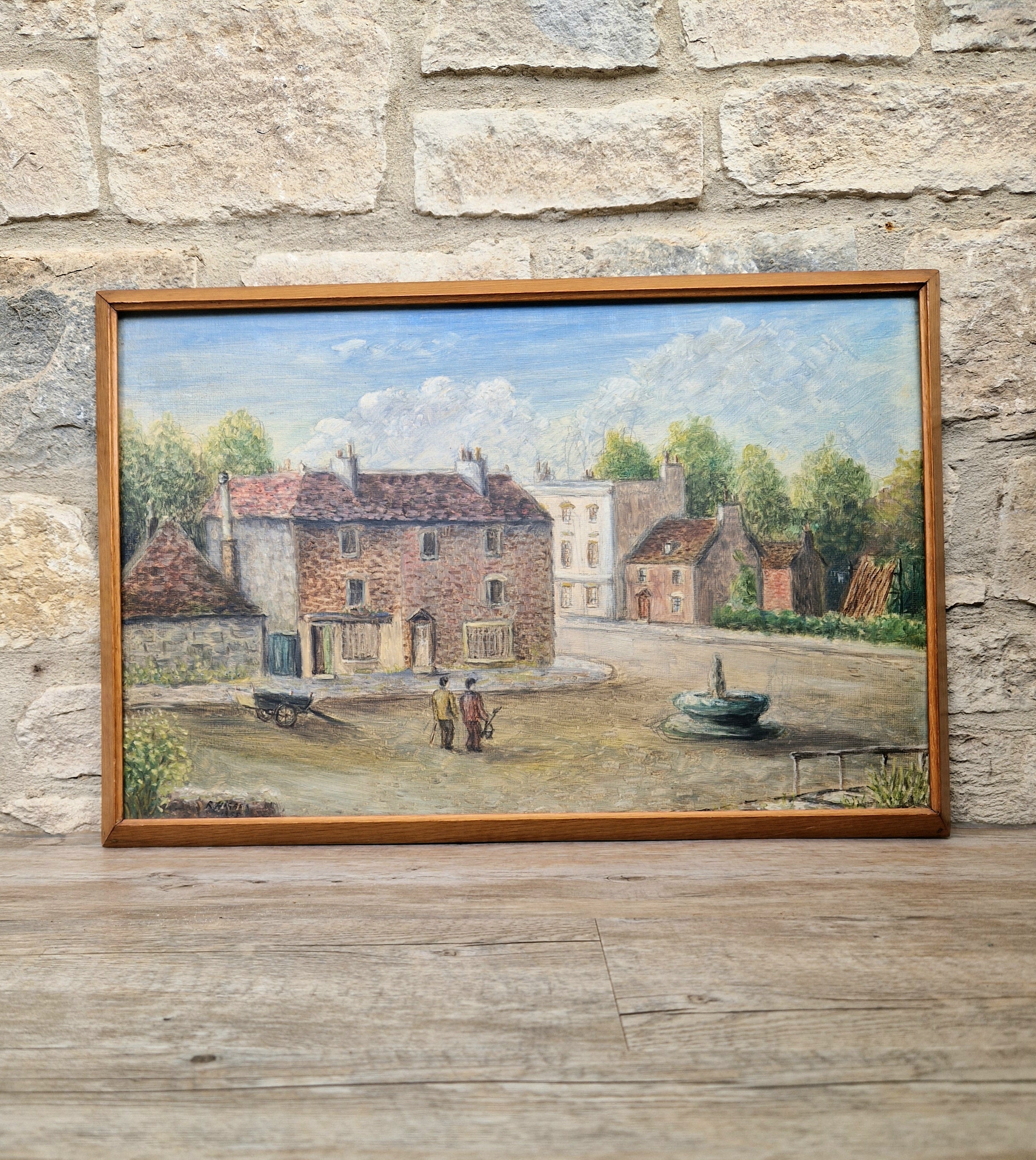 Vintage Hampshire Oil On Board Painting English Rural Town Scene 1955 R. Higgs