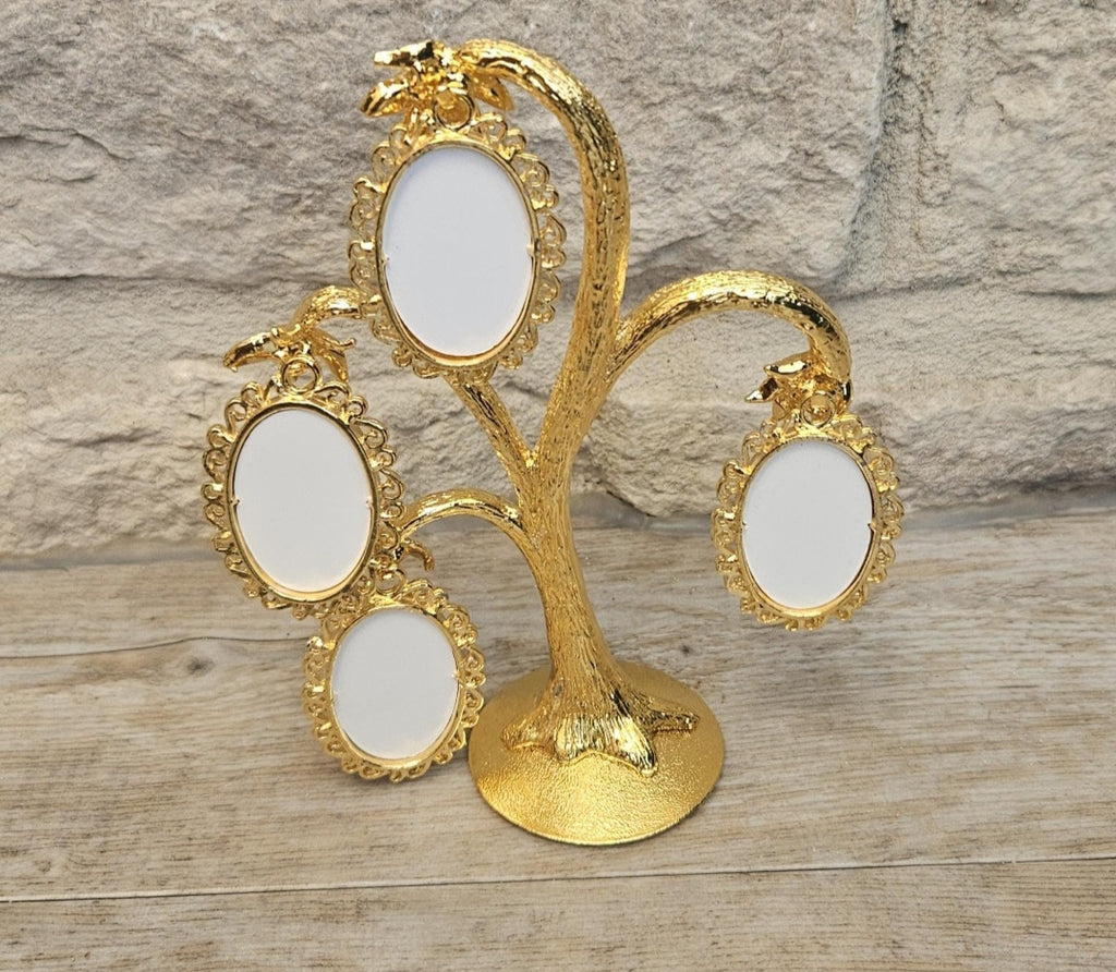 1950s Gold Palm Tree Photo Frame Family Tree Made in England Mirella Original Box 13cm Tall.