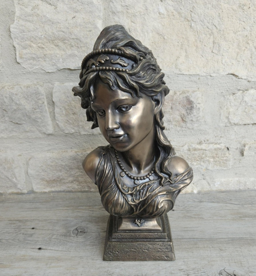 Vintage 2001 Large Resin Female Bust by Crosa Cold Cast Bronze Effect Very Heavy 32cm Tall