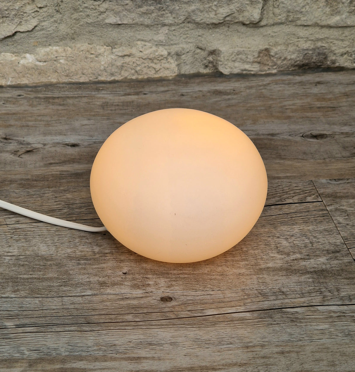 Vintage Habitat Glass Pebble Table Lamp Frosted White 12cm Minimalist Retro Ambient Desk Light