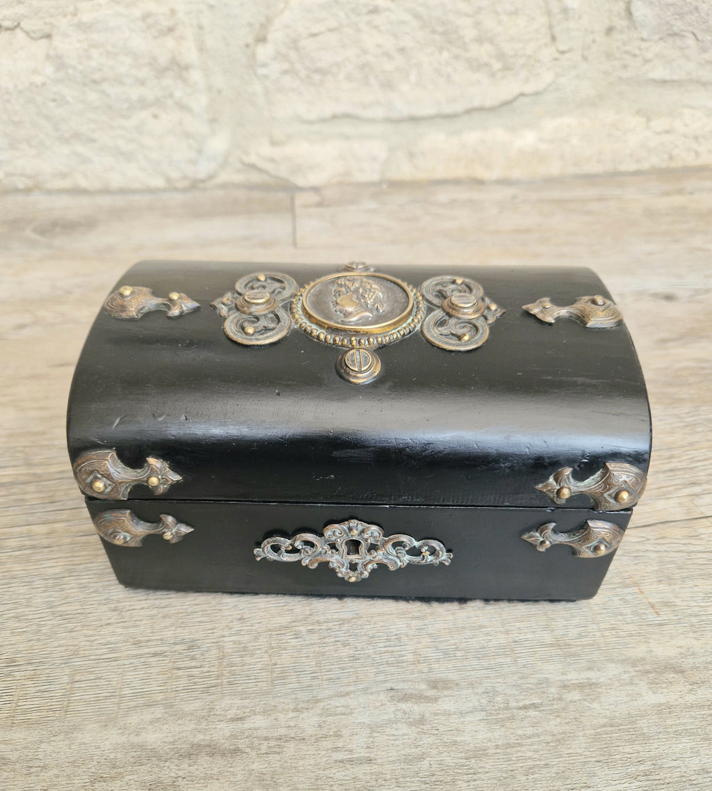 Antique Napoleon 111 Ebonised Neo-Classical Bronze Cameo Dome Top Trinket Jewellery Casket c.1852-1870