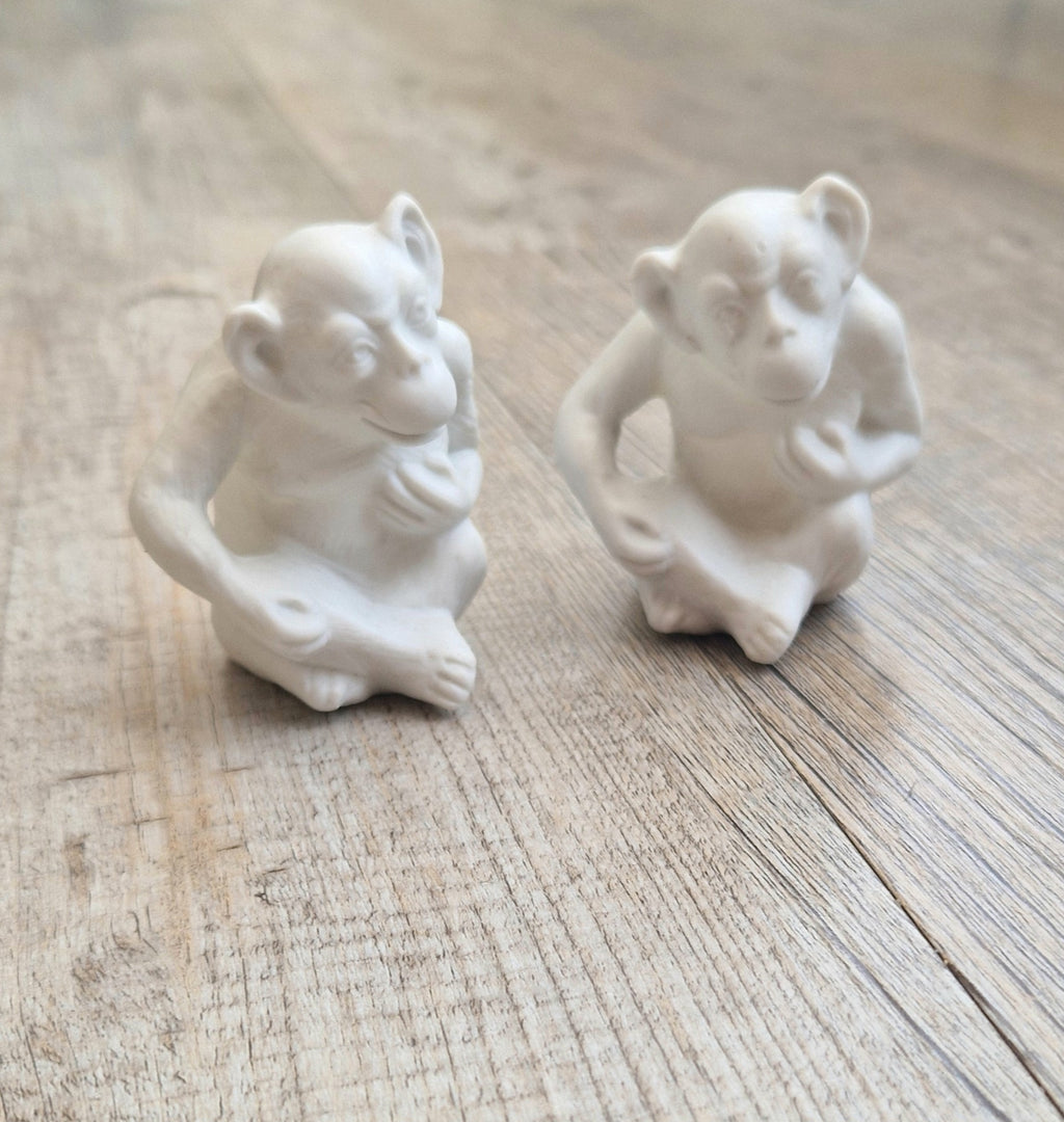 Antique Parian Ware Chimpanzee Match Holders: Stamped Germany 1859