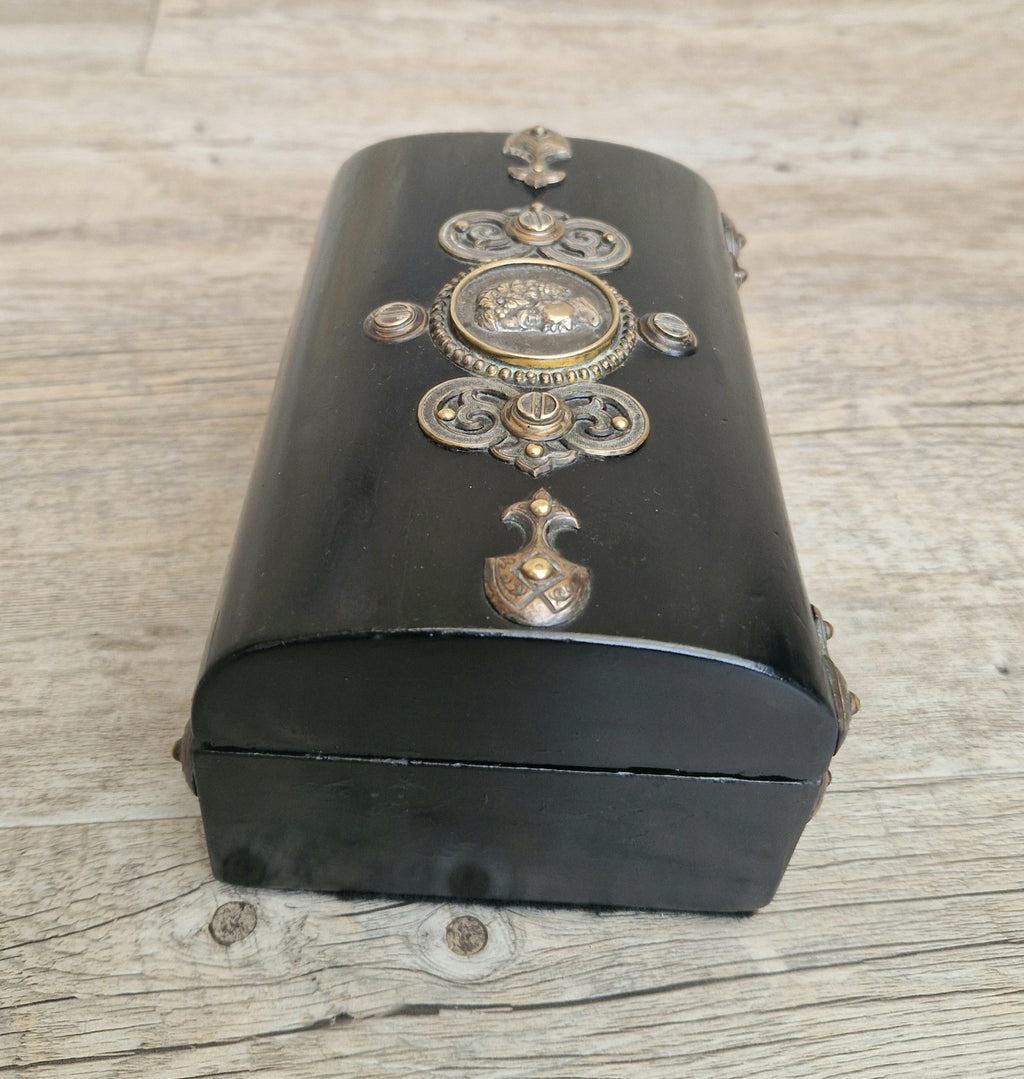 Antique Napoleon 111 Ebonised Neo-Classical Bronze Cameo Dome Top Trinket Jewellery Casket c.1852-1870