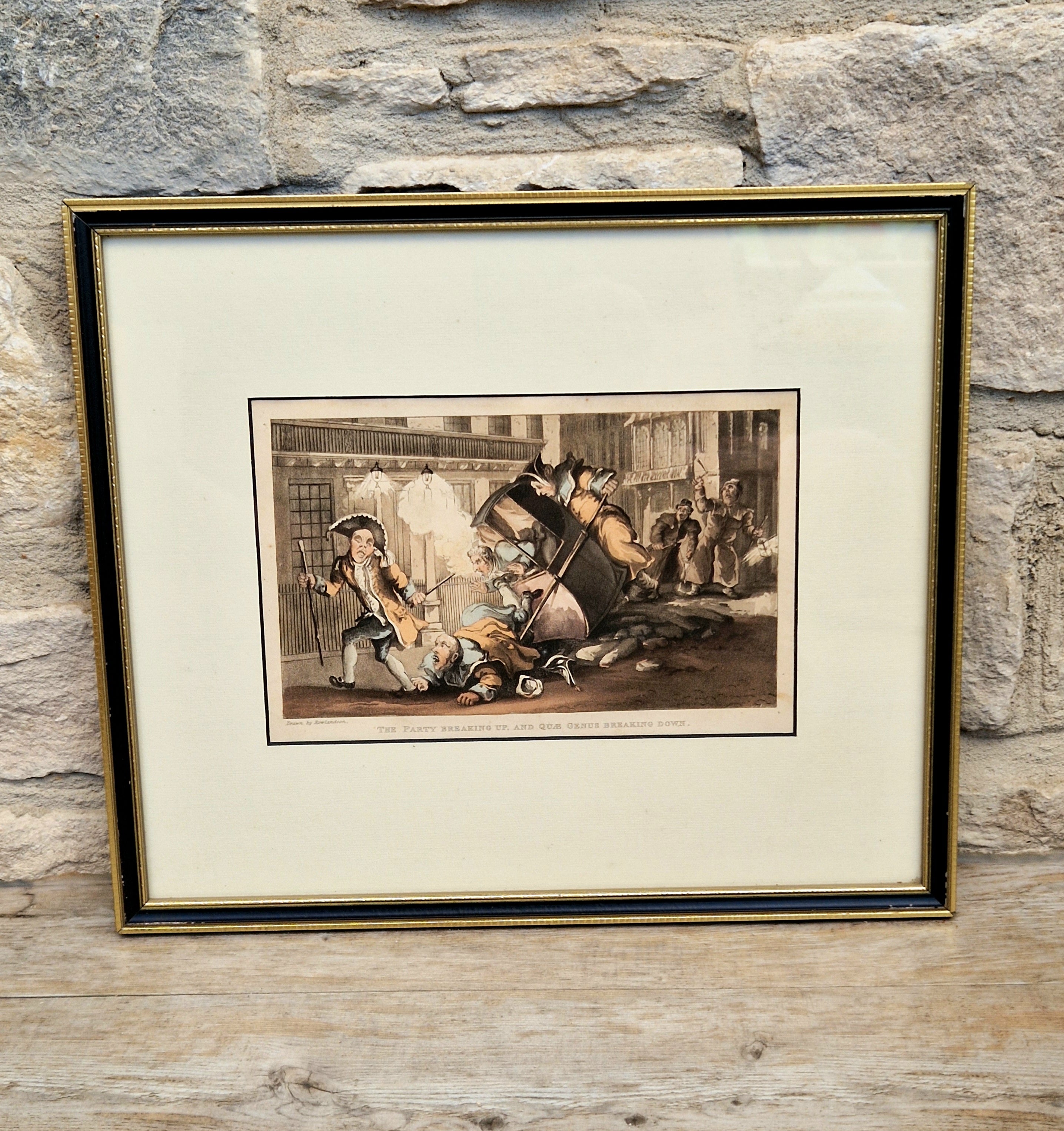 Thomas Rowlandson Lithograph Print 'The Party Breaking Up, And Quae Genus Breaking Down' Framed Wall Art