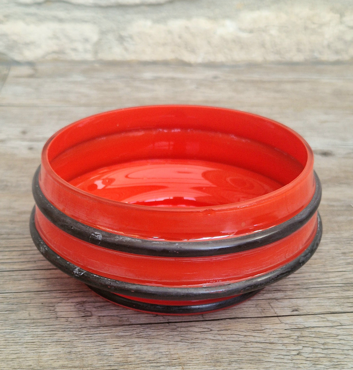 Art Deco Bohemian Red Black Hooped Glass Powder Box Covered Vanity Jar Jar Lid 12cm