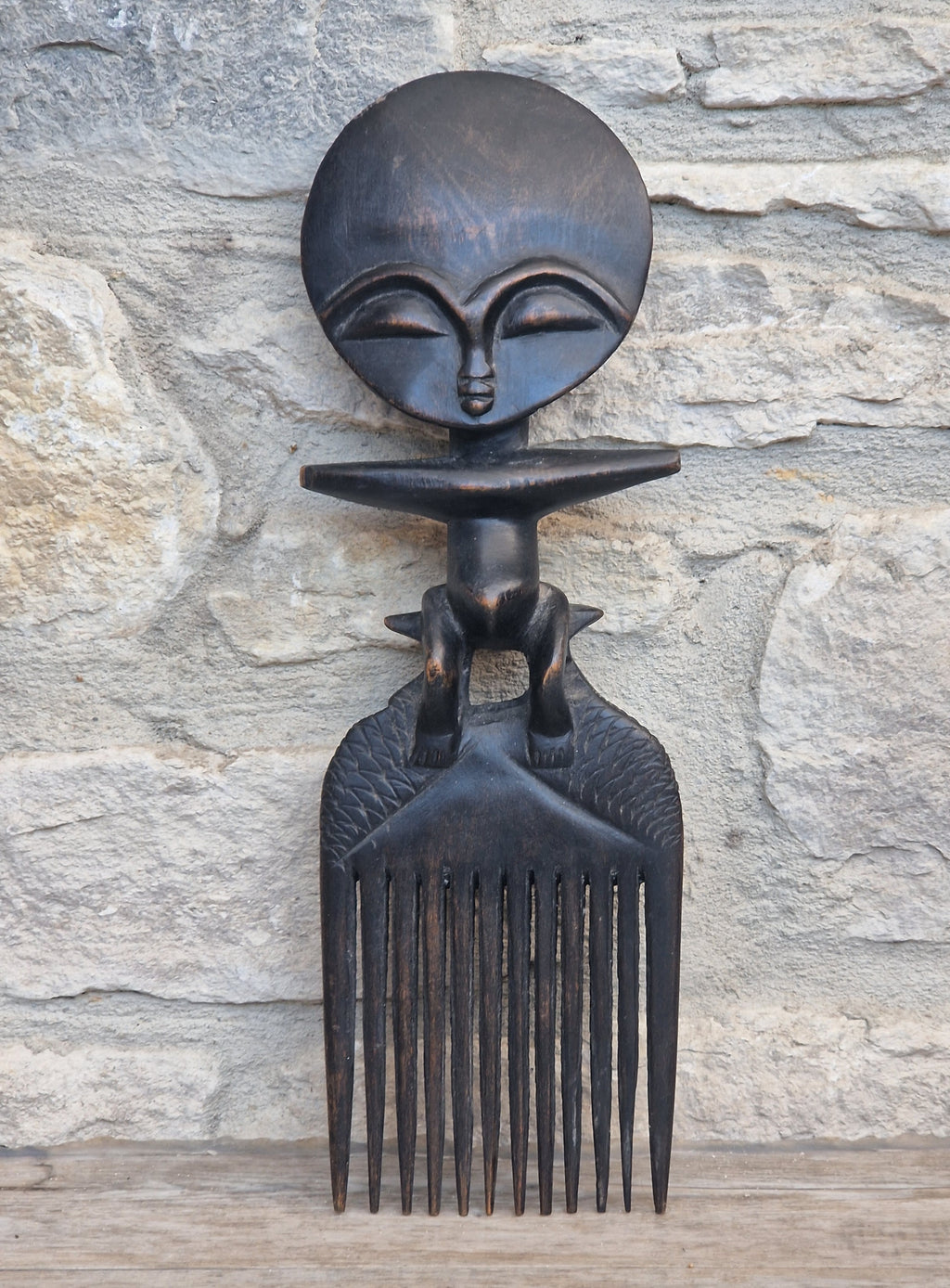 Vintage 31cm Ashanti Wooden Comb Duafe Hand Carved African Tribal Art Ghana Akuaba Doll