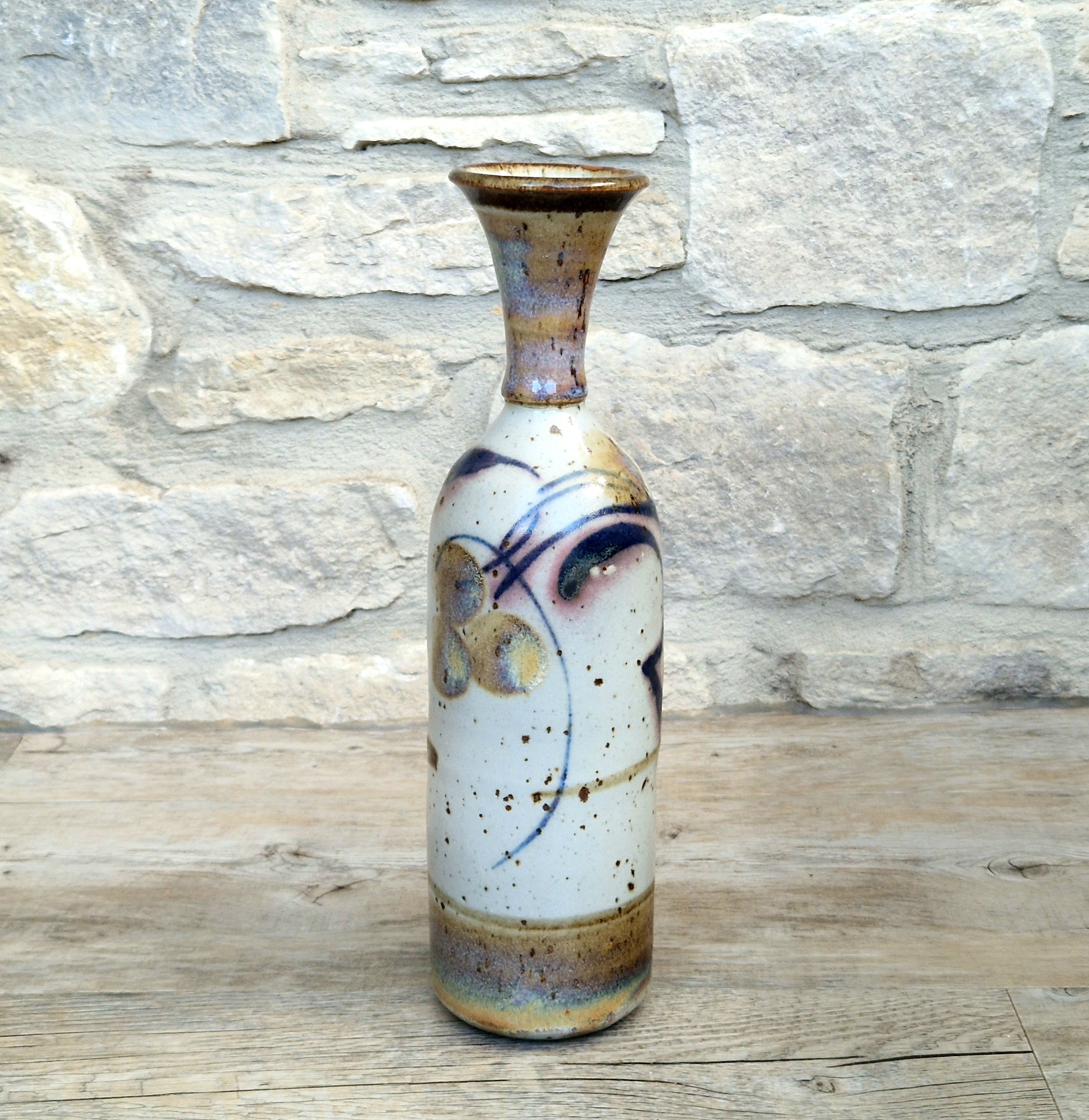 Vintage Oldrich Asenbryl Sarn Pottery 28cm Stoneware Bottle Vase Welsh Studio Ceramic 1970s