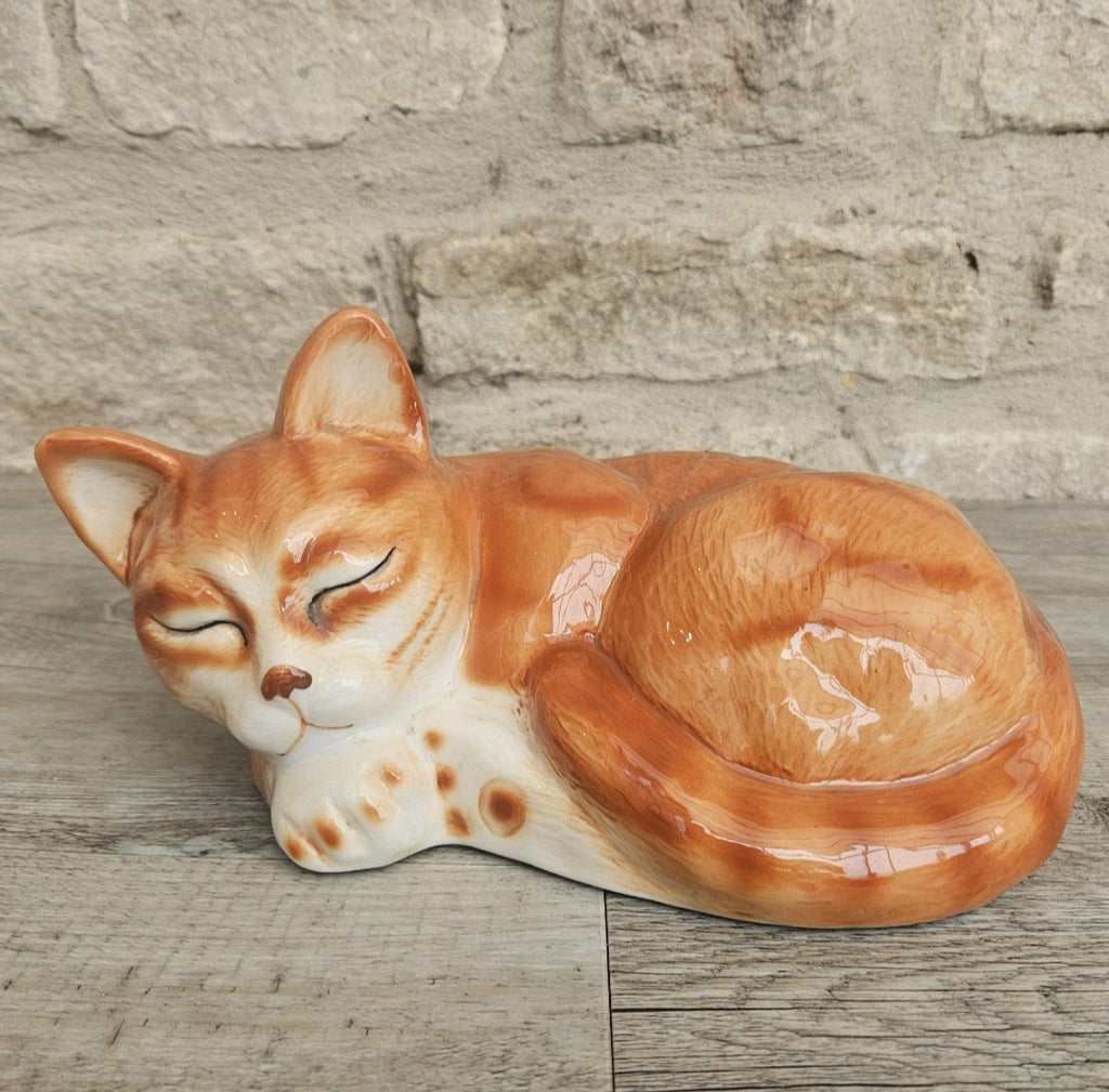 Vintage Large Sleeping Ginger Cat Ornament 18cm X 12cm Heavy