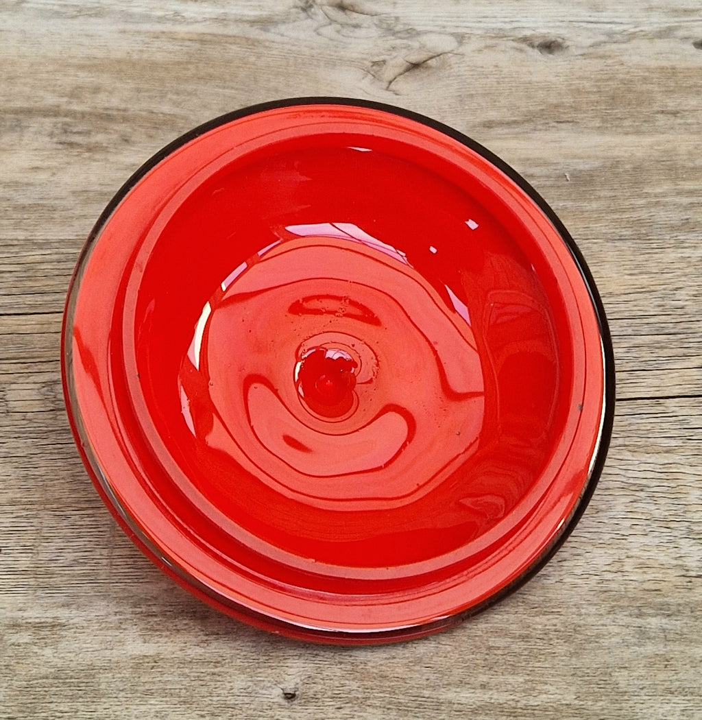 Art Deco Bohemian Red Black Hooped Glass Powder Box Covered Vanity Jar Jar Lid 12cm