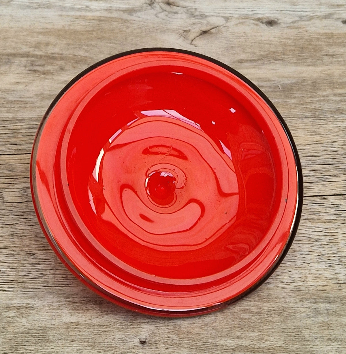Art Deco Bohemian Red Black Hooped Glass Powder Box Covered Vanity Jar Jar Lid 12cm