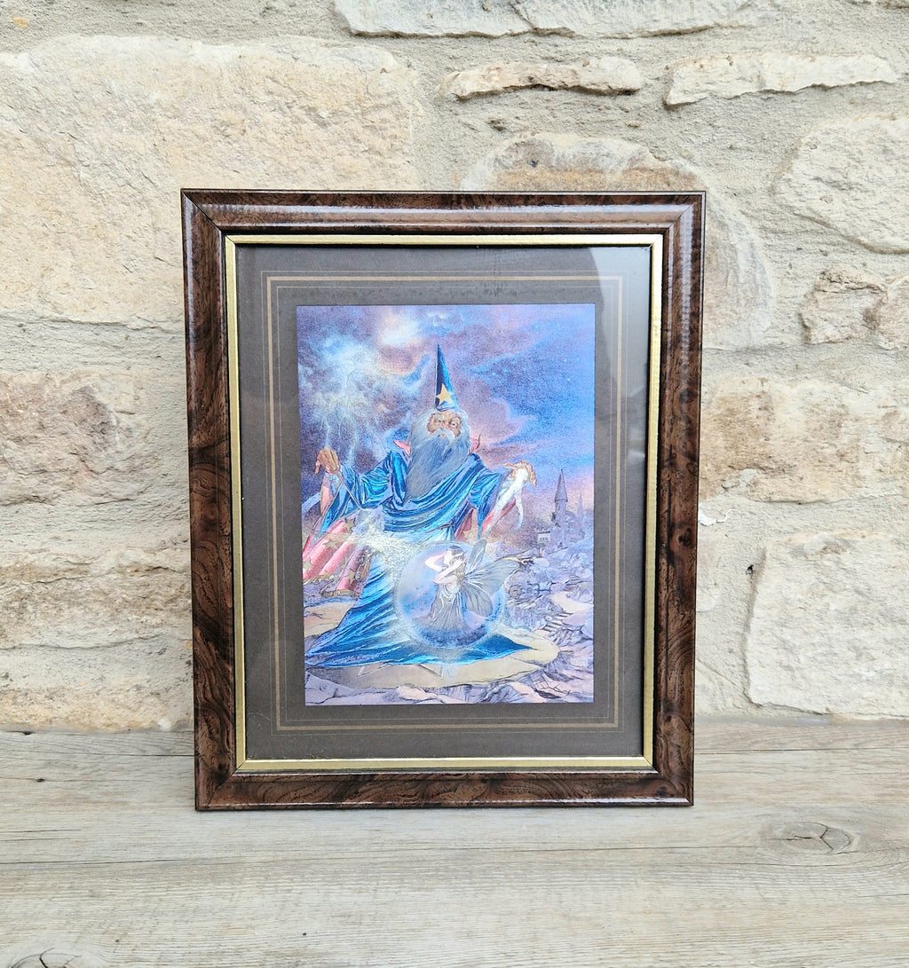 Dufex Foil Print Fairy Magic 3D Effect Fantasy Art Wizard Fairy Framed 1980's Vintage
