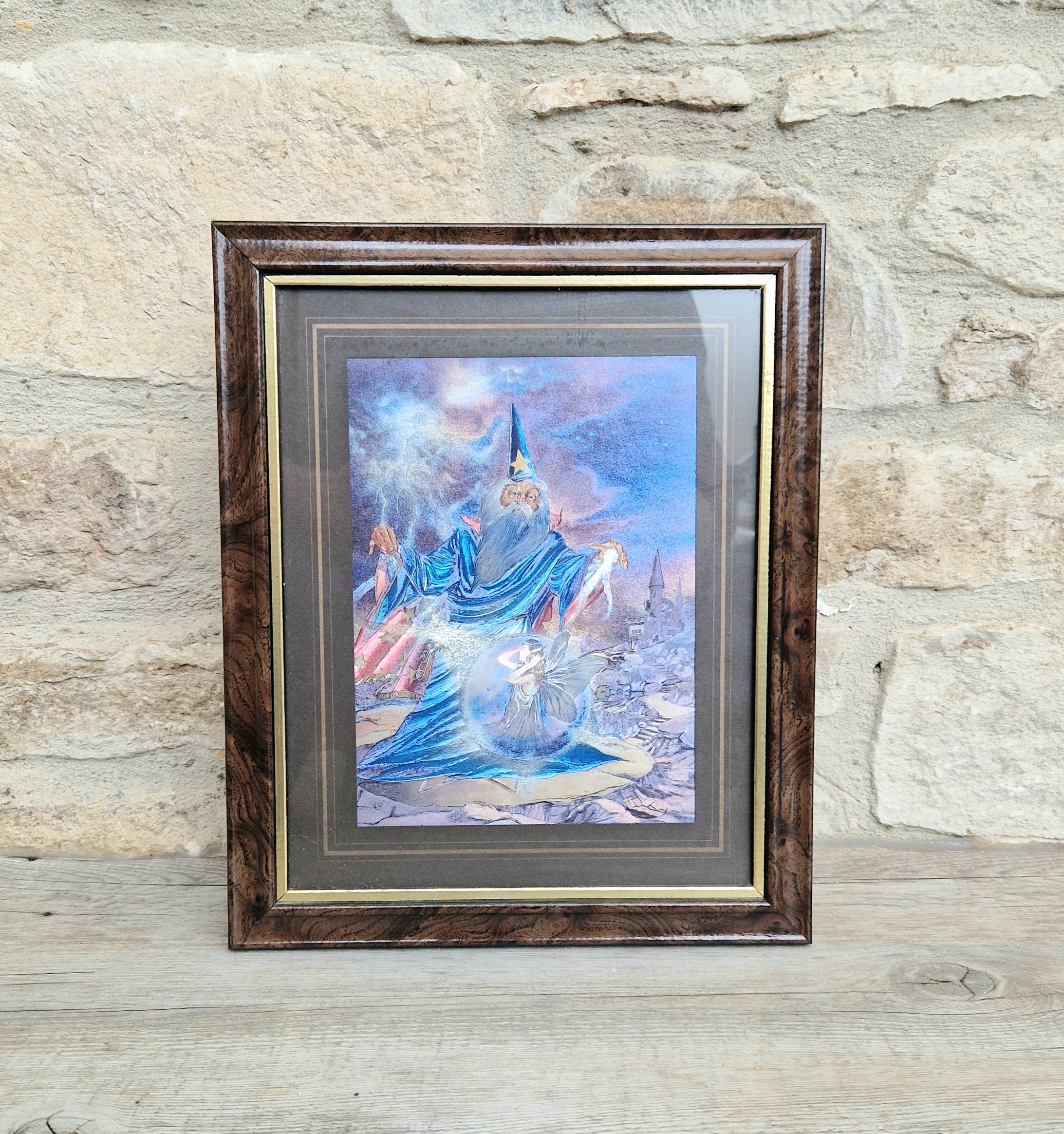 Dufex Foil Print Fairy Magic 3D Effect Fantasy Art Wizard Fairy Framed 1980's Vintage