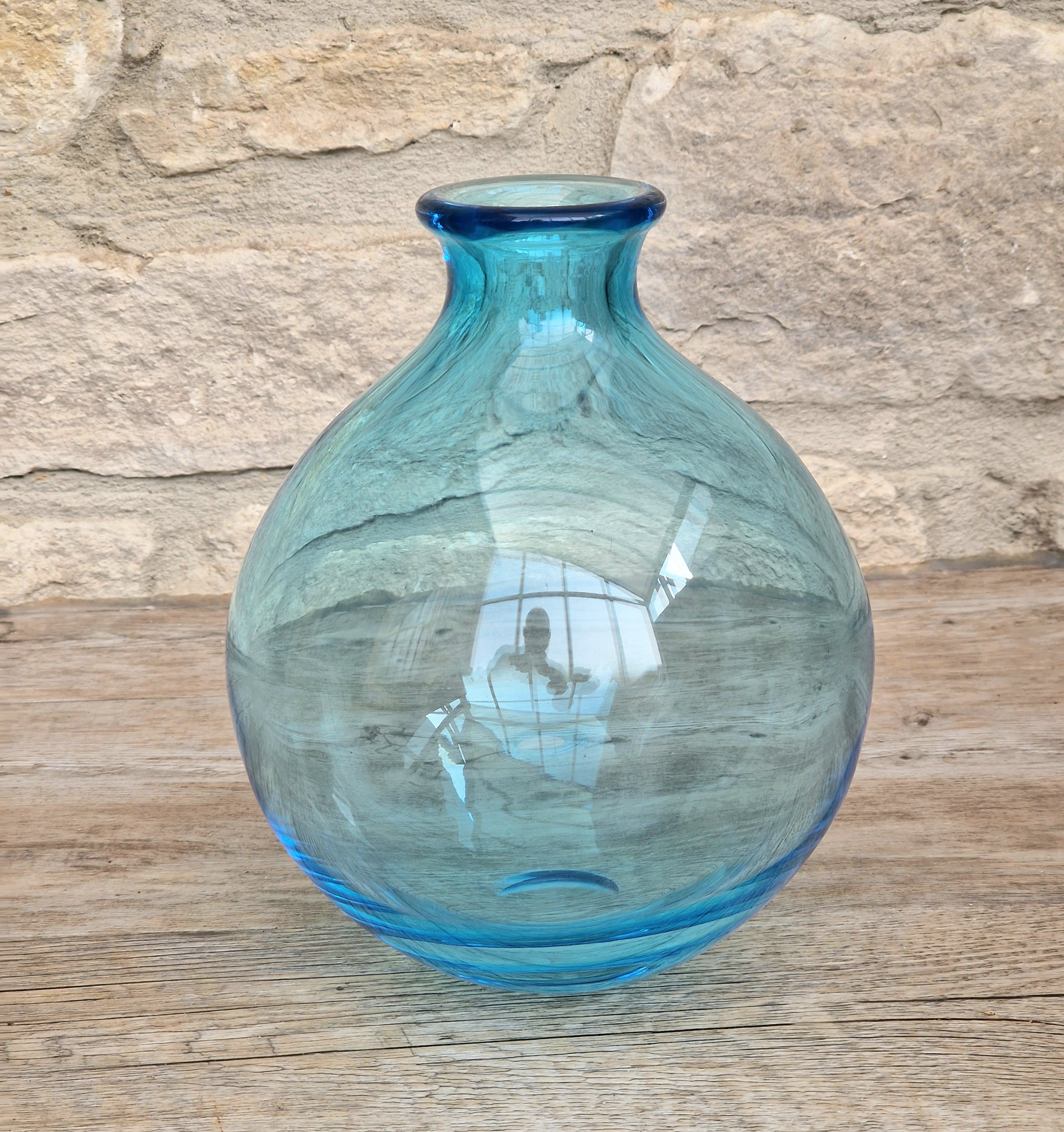 Mid-Century Kingfisher Blue Dartington Glass Mould Blown Globe Vase 17cm Rare