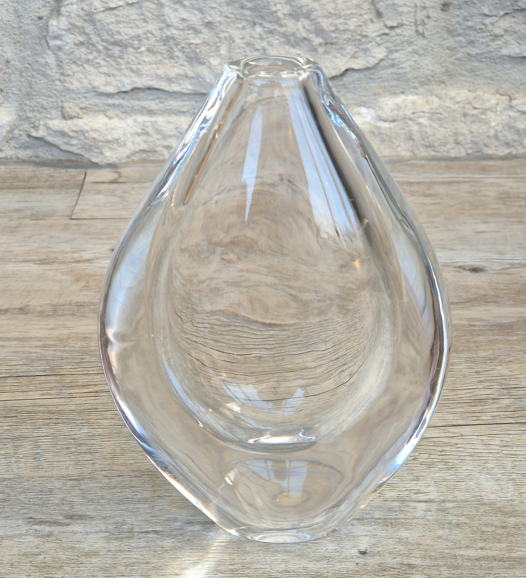 Vintage Orrefors PU3632 Crystal Teardrop Vase Mid Century Swedish Art Glass Sven Palmqvist 16cm