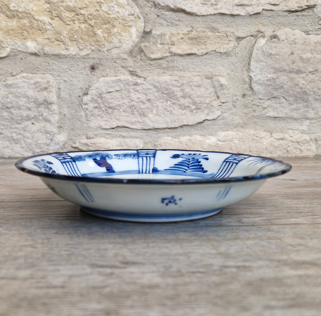 Japanese Ceramic Namasu-Zara Dish Blue & White Arita Edo 'Scholar's Retreat' Kraak Style Rare Antique