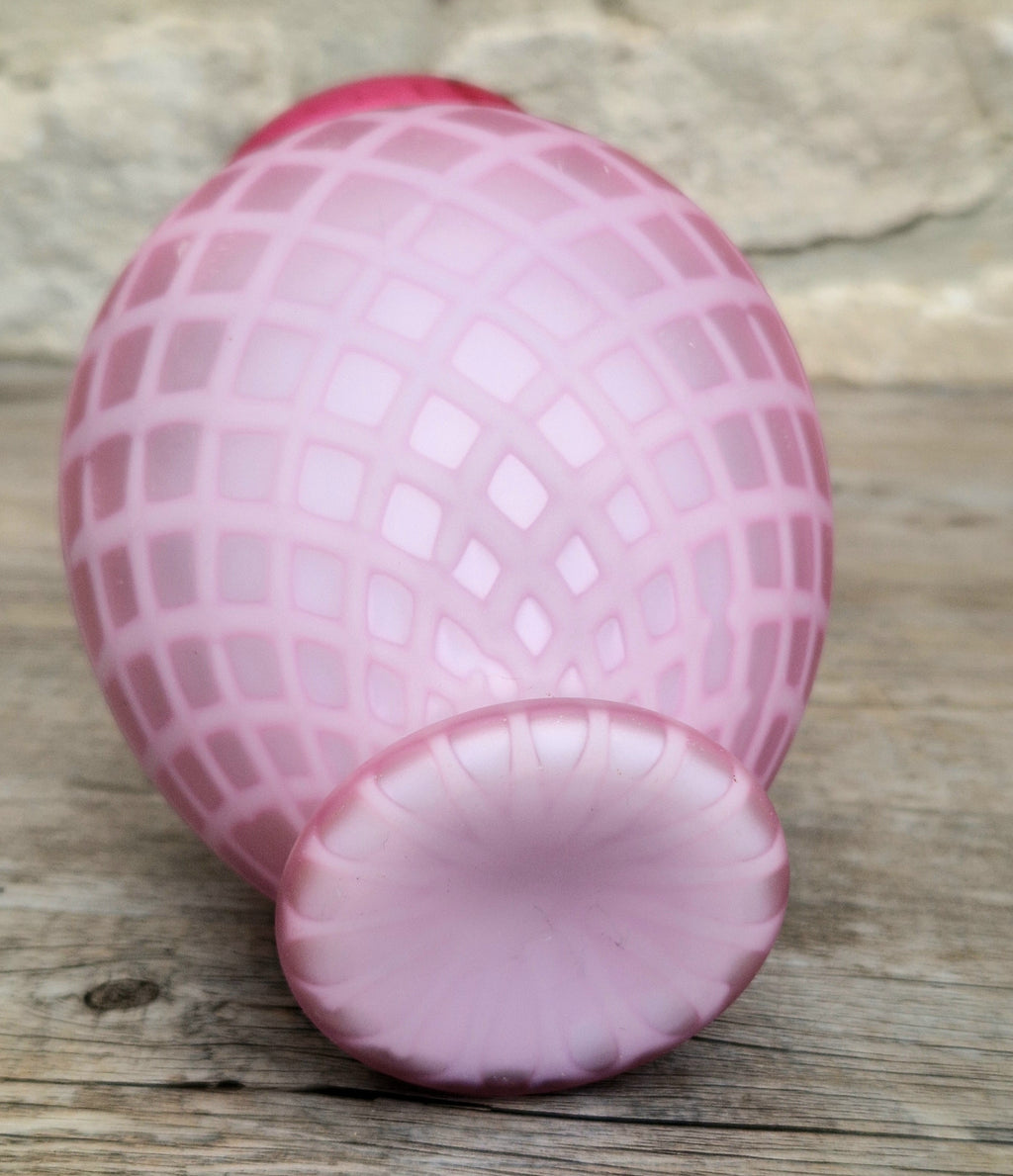 Antique Pink Satin Glass Vase - Victorian Diamond Quilted Mother of Pearl Art Glass - 19th Century Shaded Cranberry Cabinet Vase, Webb Style