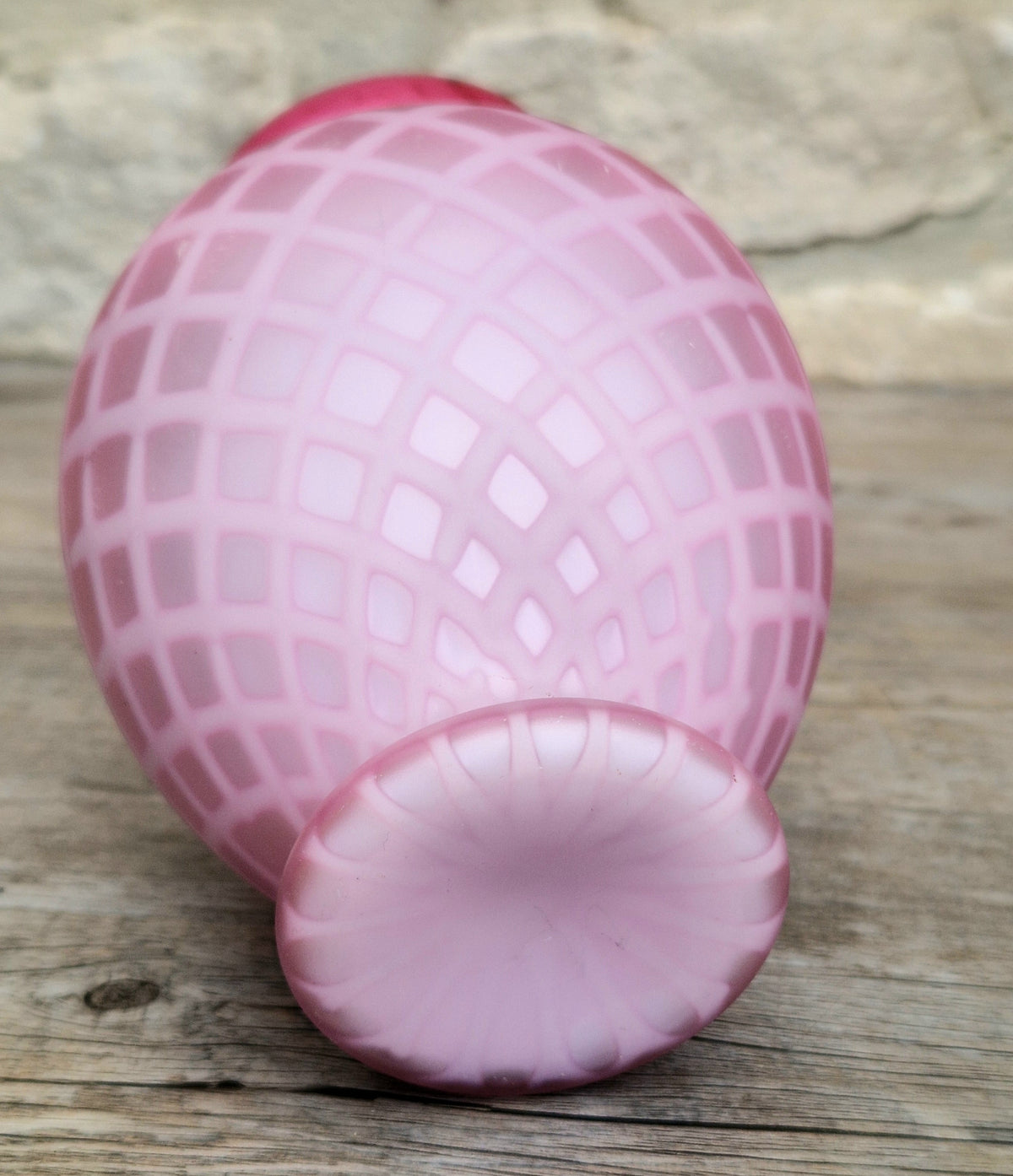 Antique Pink Satin Glass Vase - Victorian Diamond Quilted Mother of Pearl Art Glass - 19th Century Shaded Cranberry Cabinet Vase, Webb Style