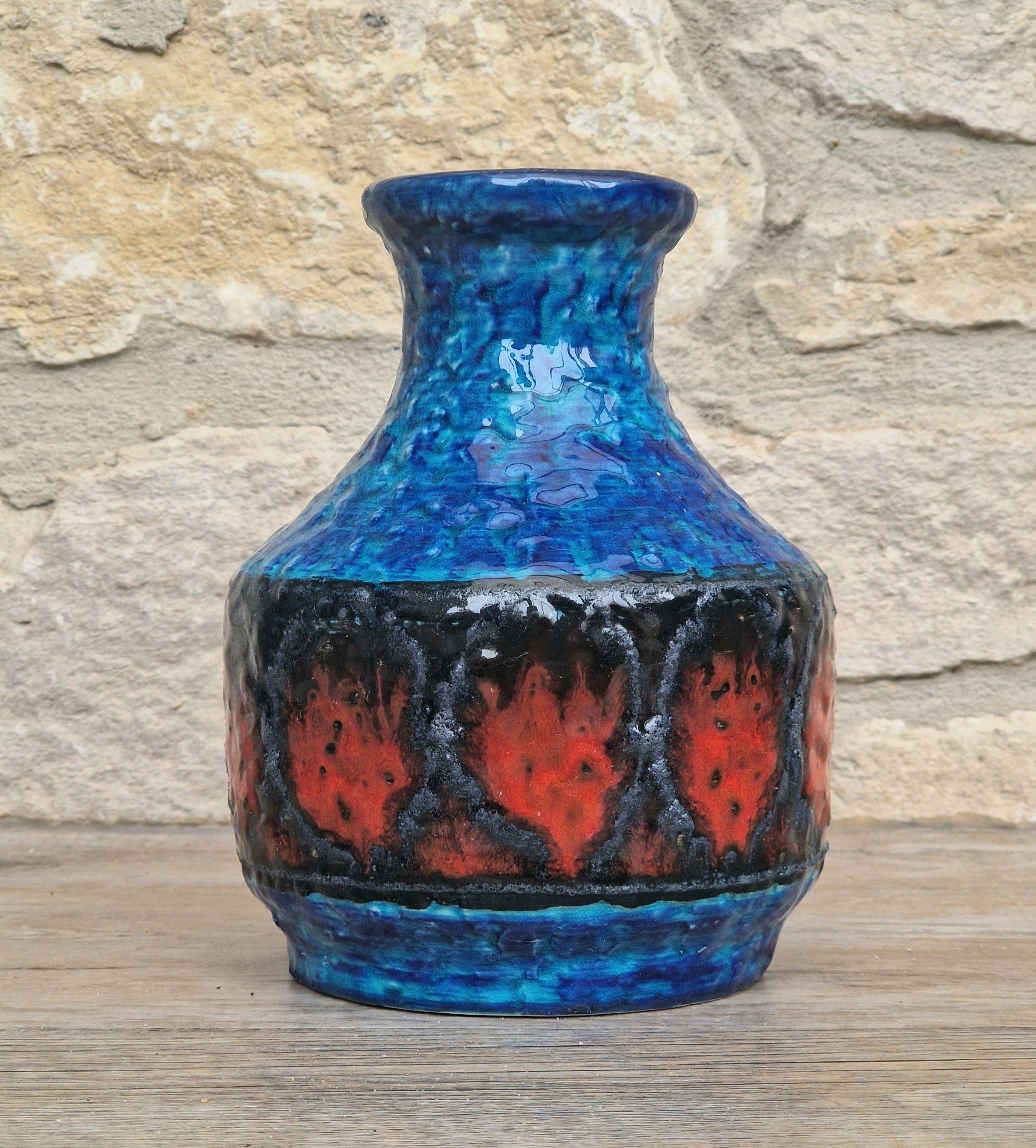 Bay Keramik West German Fat Lava Pottery Jug Vase Mid-Century Bright Blue Vintage