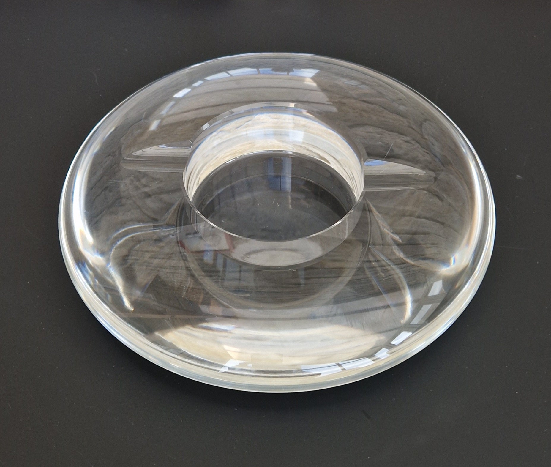 Heavy Clear Crystal Glass Discus Cigar Table Ashtray 23cm Diameter