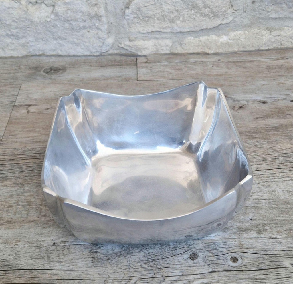 Art Deco Design Large Fruit Bowl Polished Aluminium Metal Heavy Vintage