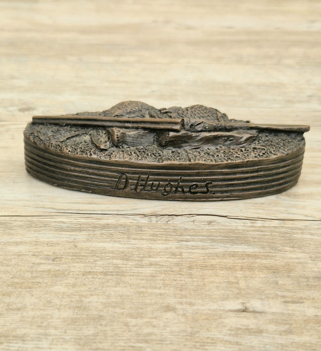 David Hughes Cold Cast Resin Paperweight Hunting Apparel Bag & Pheasant Collectors Desk Ornament.