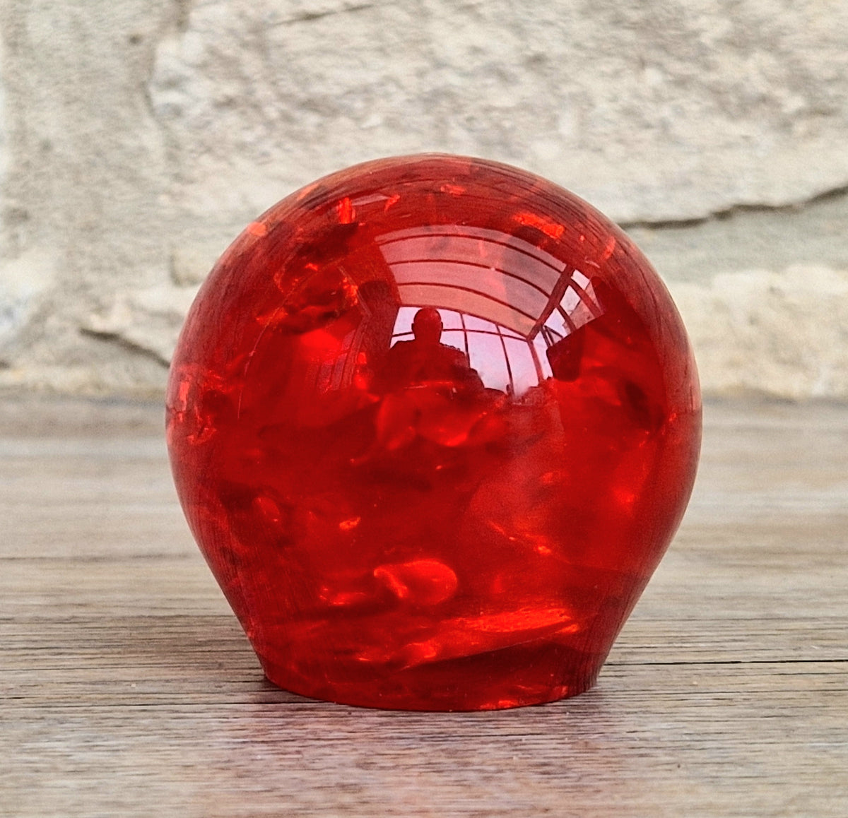 Vintage 1960s Shattaline Resin Orb Paperweight Bright Red Fractured Ice Mid Century Desk Ornament