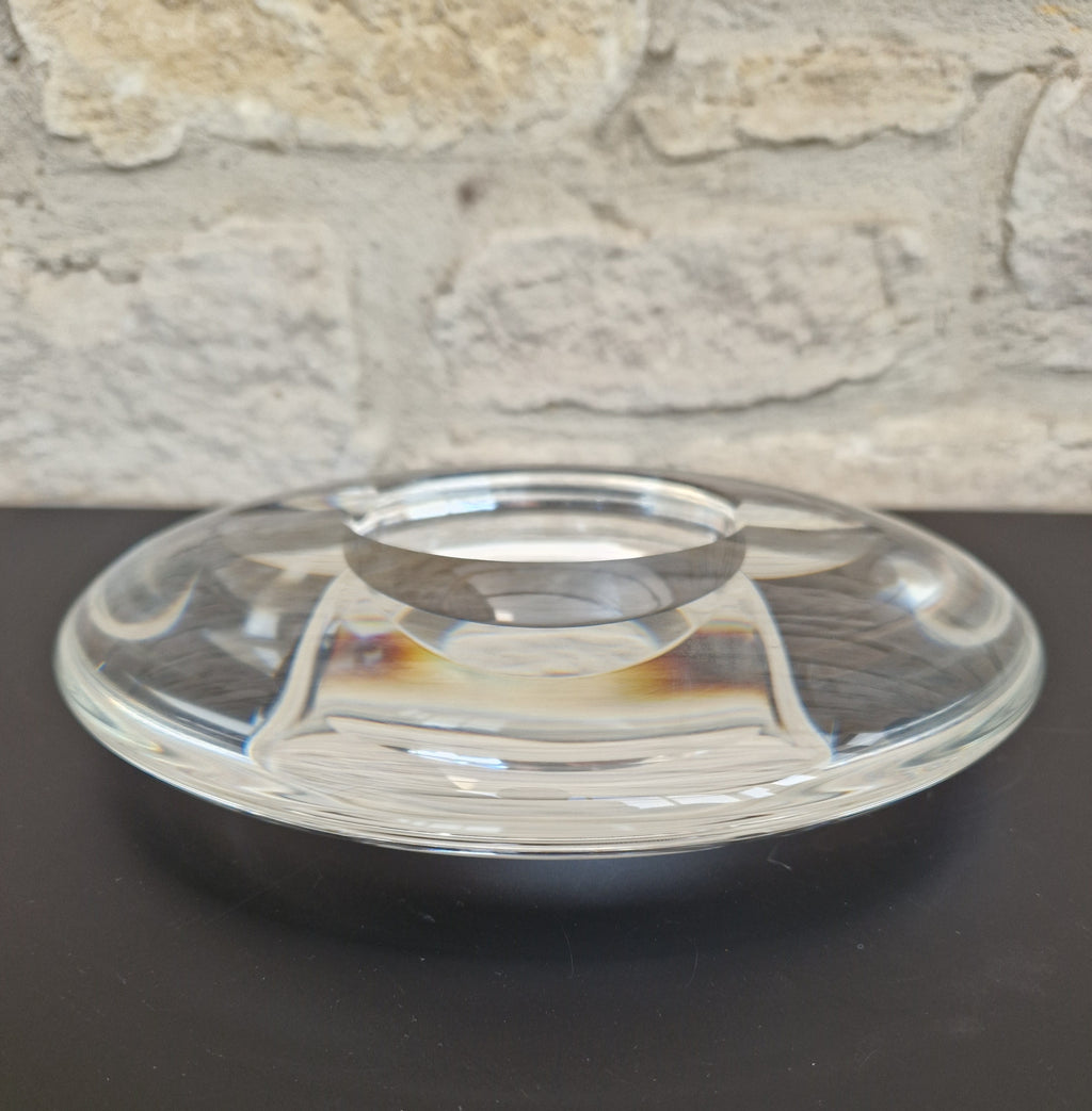 Heavy Clear Crystal Glass Discus Cigar Table Ashtray 23cm Diameter
