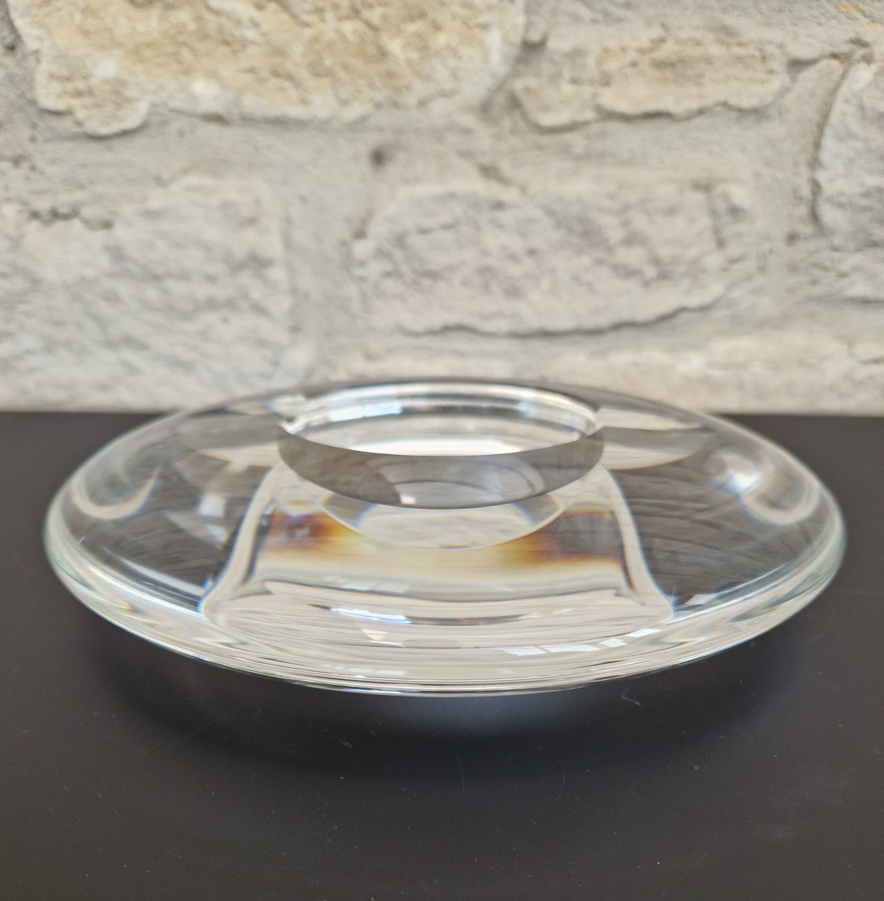Heavy Clear Crystal Glass Discus Cigar Table Ashtray 23cm Diameter