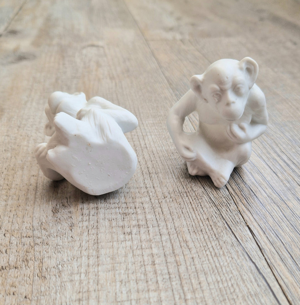 Antique Parian Ware Chimpanzee Match Holders: Stamped Germany 1859