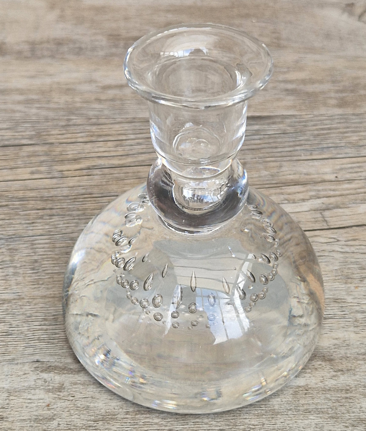 Rare Whitefriars 1940s Clear Controlled Bubble Candlestick 9318 William Wilson