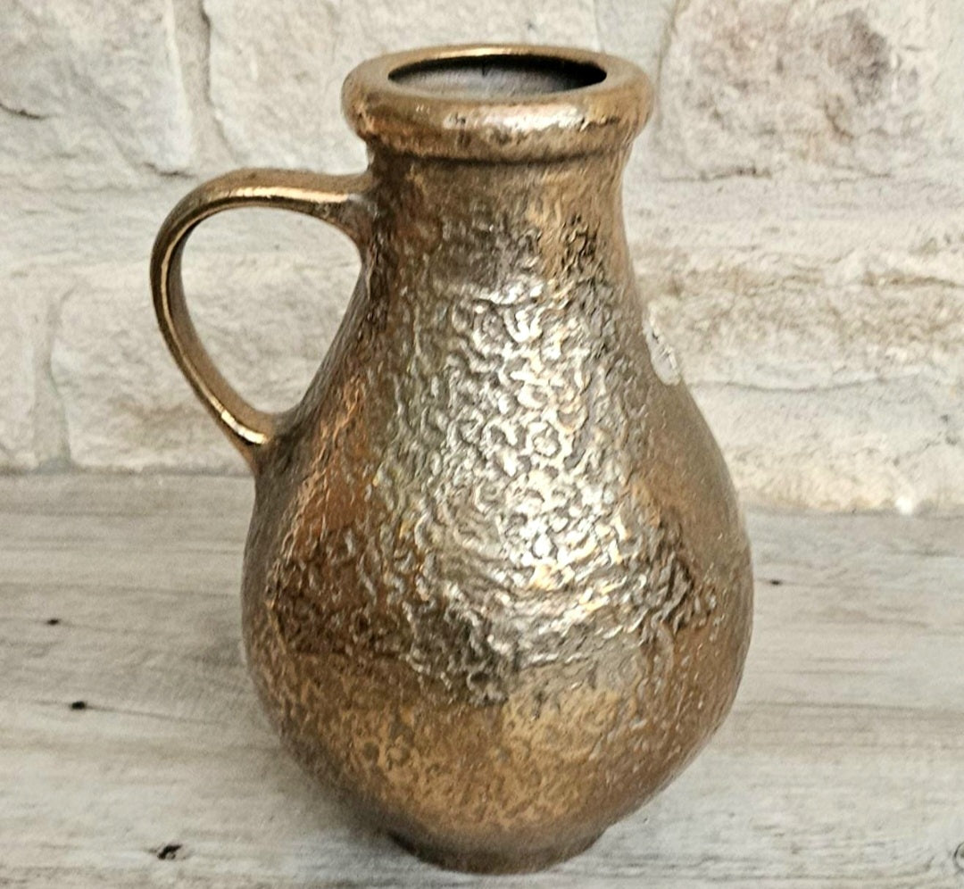 Vintage Large Gilded Bronze Vase with Handle Very Heavy 23cm Tall .Mid Century Bronze Ornate Vase Original Sticker Weighs nearly 3kg