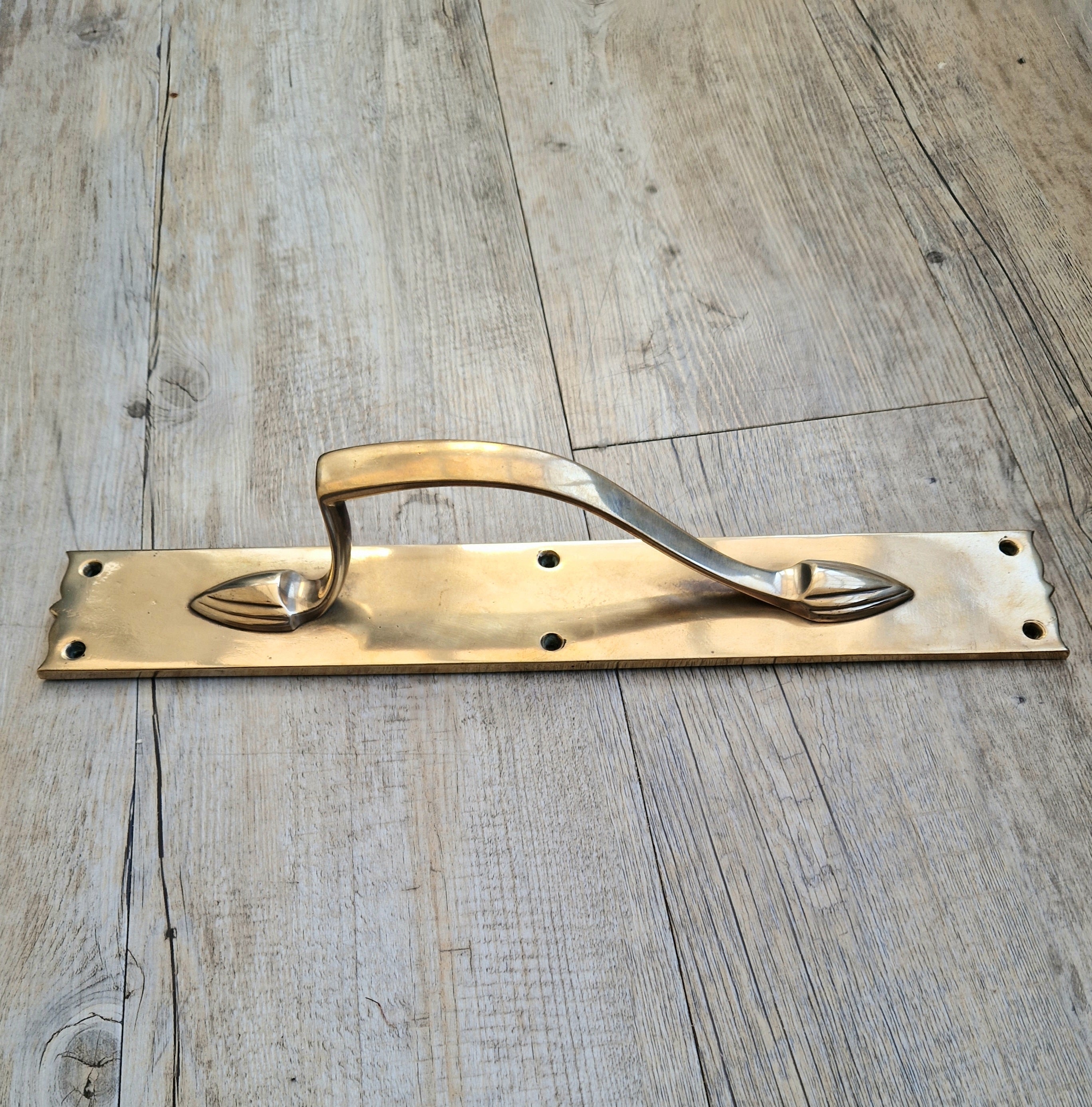 Art Nouveau Solid Brass Door Pull Hande & Back Plate Antique 15" (38cm)