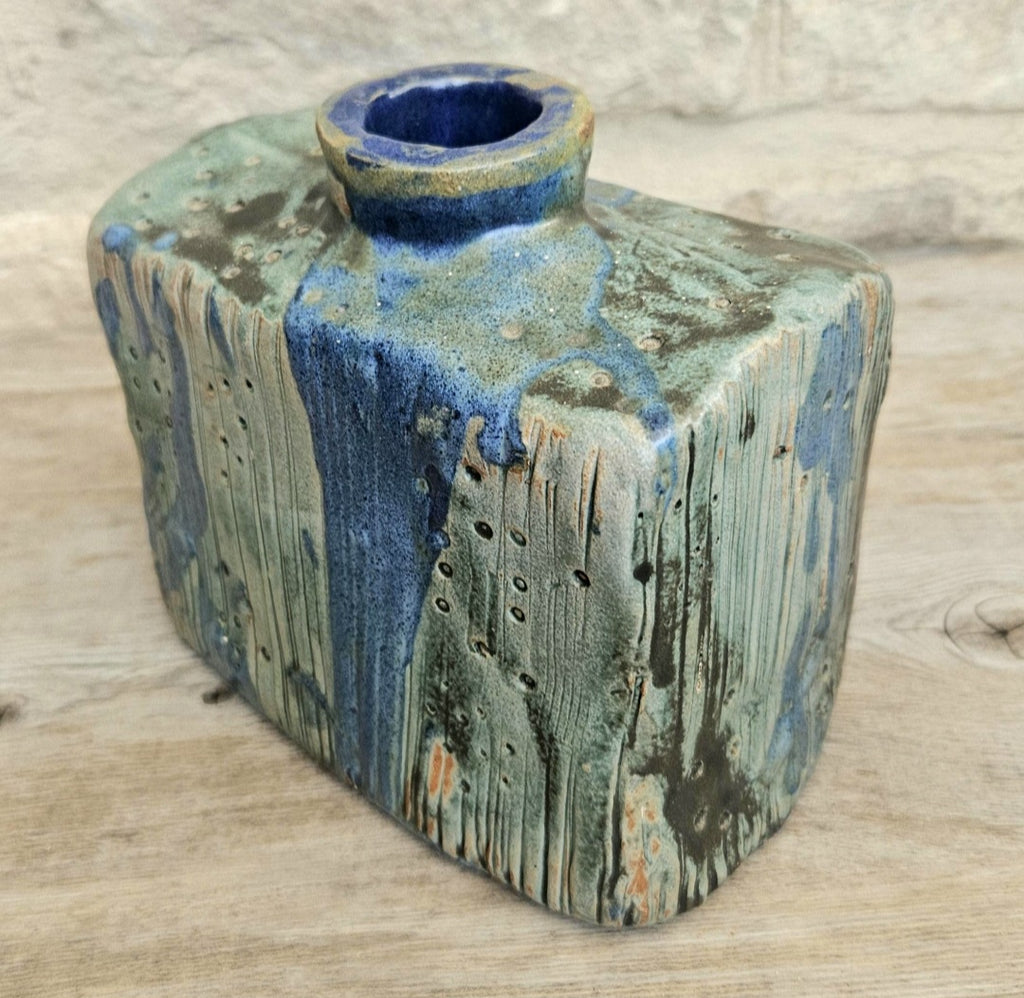 Mcm Vase Dripware Ceramic Blue Decorative Stoneware Berachah Pottery Devon England 14cm X 14cm