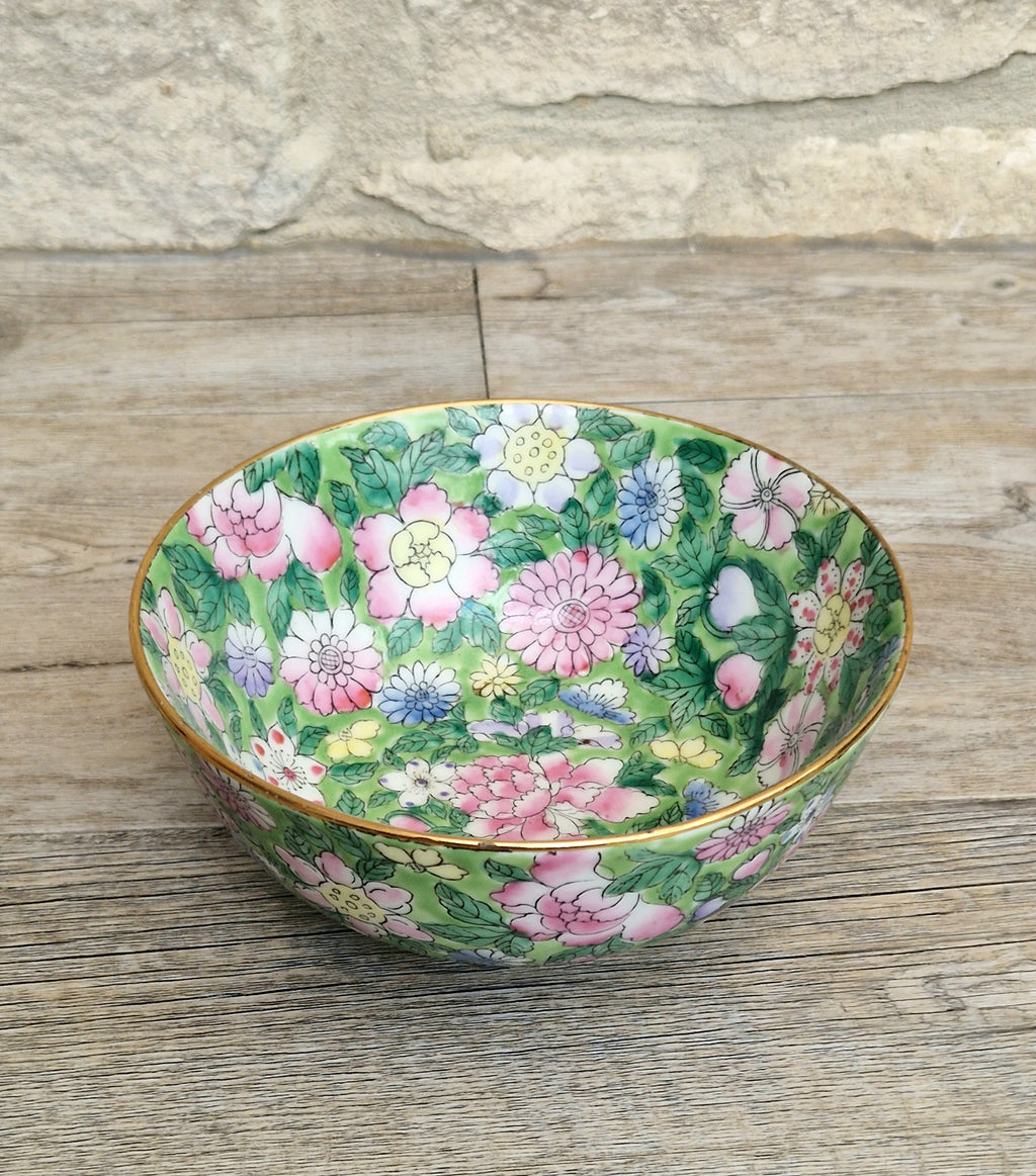 Chinese Republic Period 'Mille Fleur' Porcelain Bowl All-Over Hand-Painted Famille Rose 6" Decorative Bowl