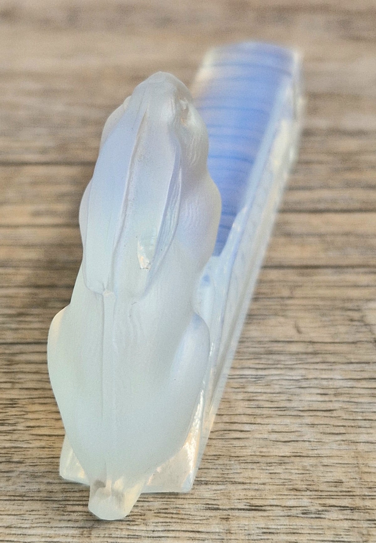 Vintage Etling France Opalescent Glass Rabbit Knife Rest Art Deco Opaline Figurine 11cm