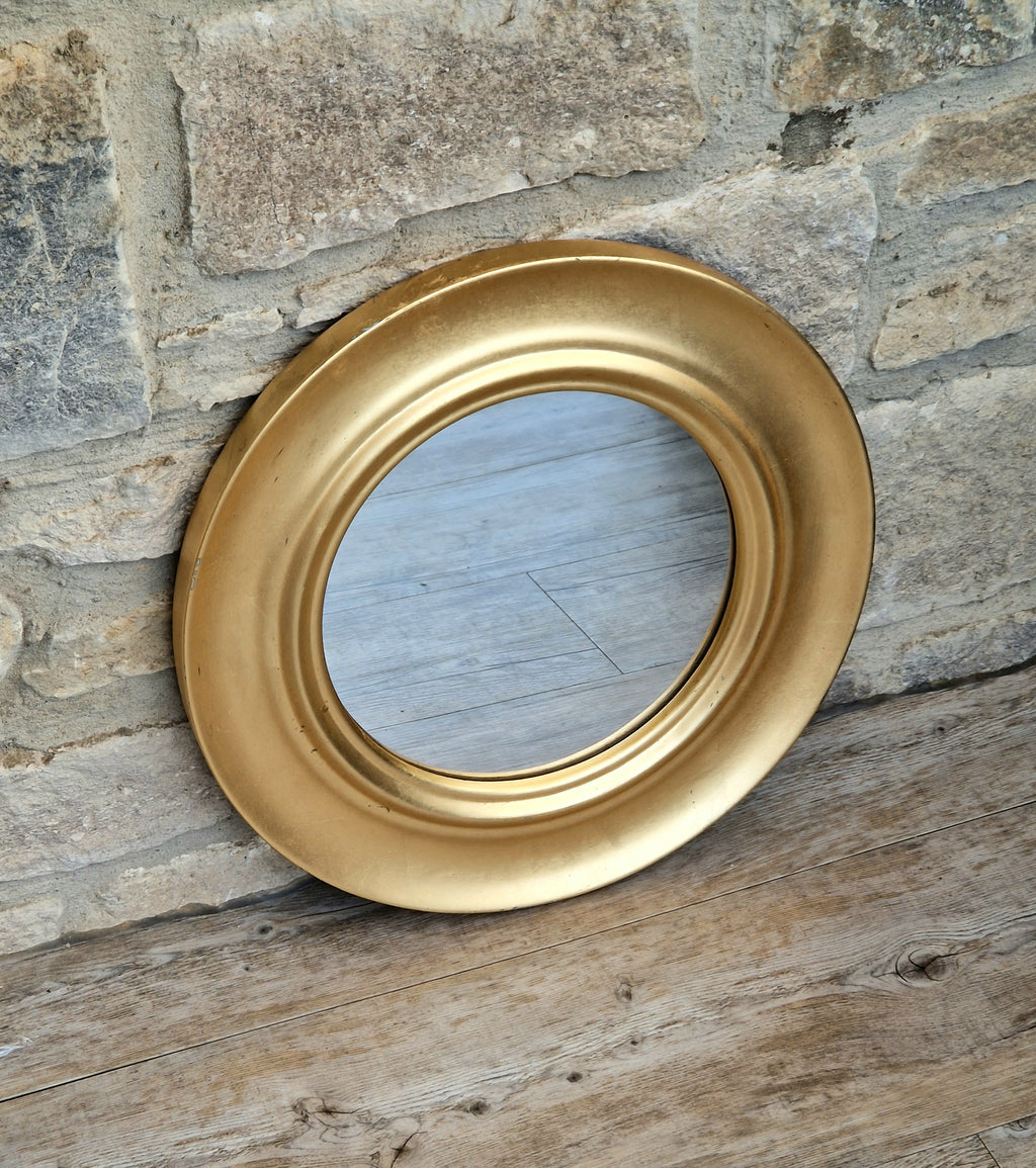 Vintage Gold Gilt Frame Round Wall Mirror Resin 33cm Diameter Hollywood Regency