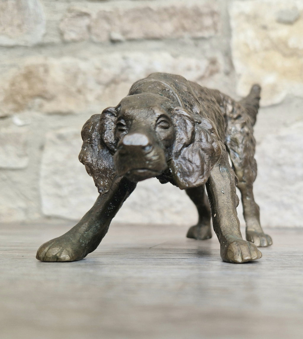 Antique 19th C. Cast Bronze Sculpture Of A Hunting Irish Setter Dog 22cm VGC
