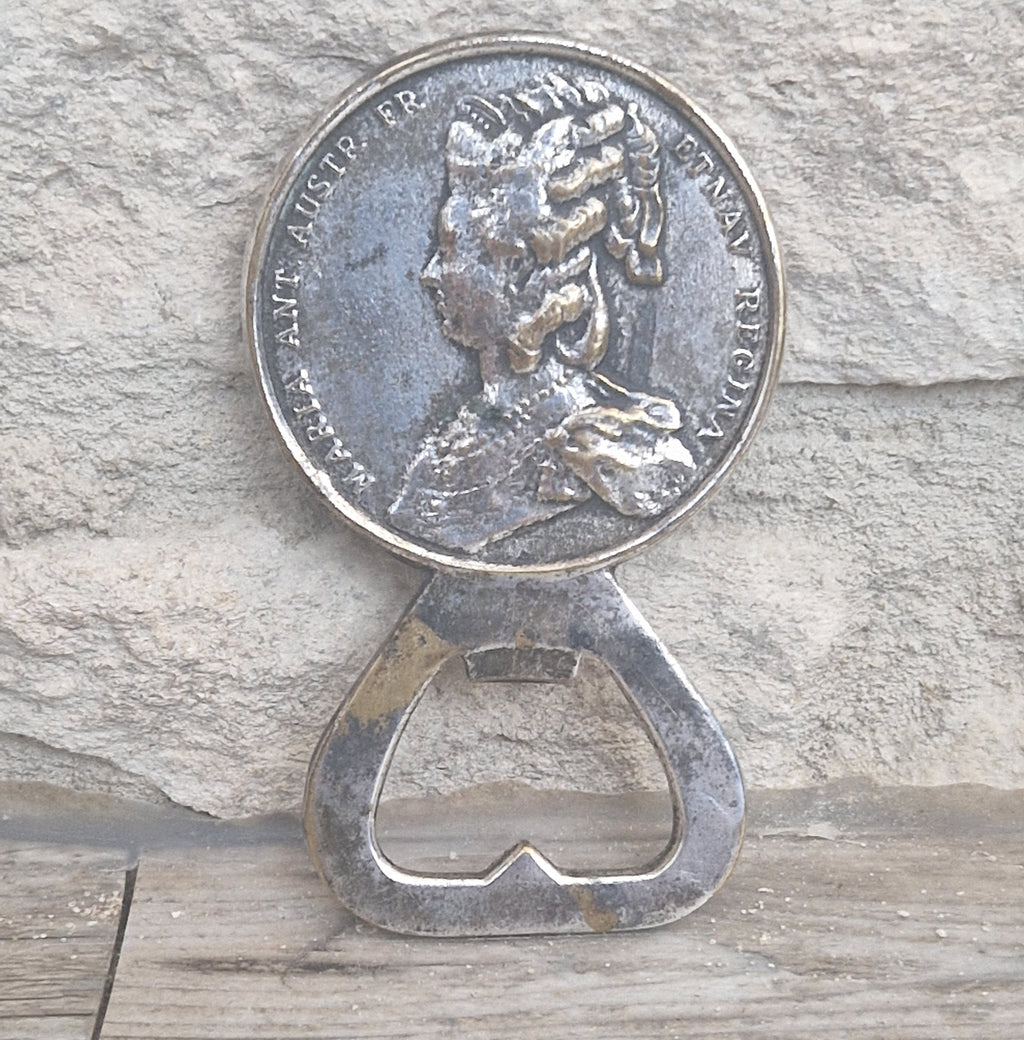 Vintage Silver Plated Brass Louis XVI Marie Antoinette Coin Bottle Opener 8.1cm