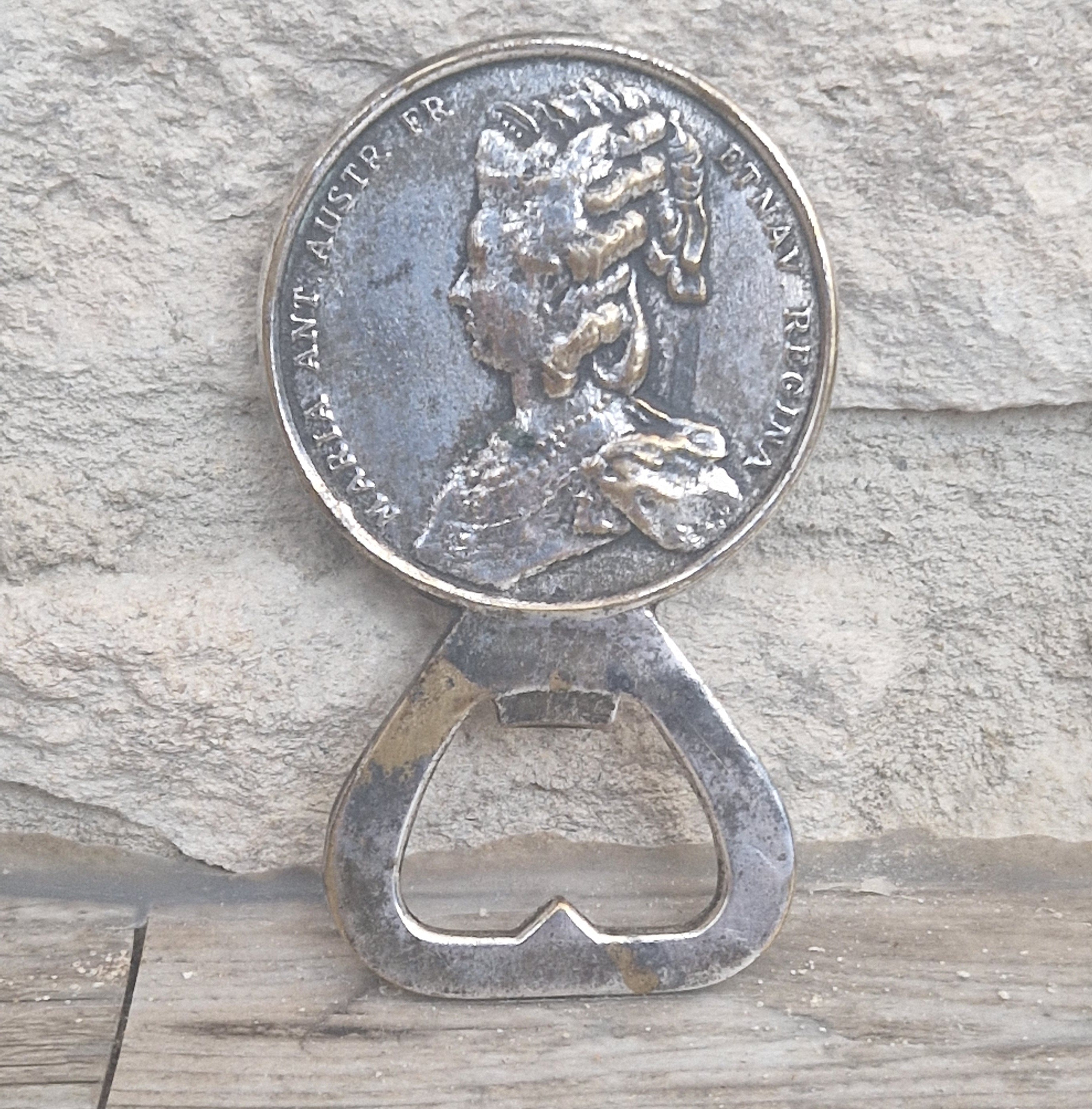 Vintage Silver Plated Brass Louis XVI Marie Antoinette Coin Bottle Opener 8.1cm